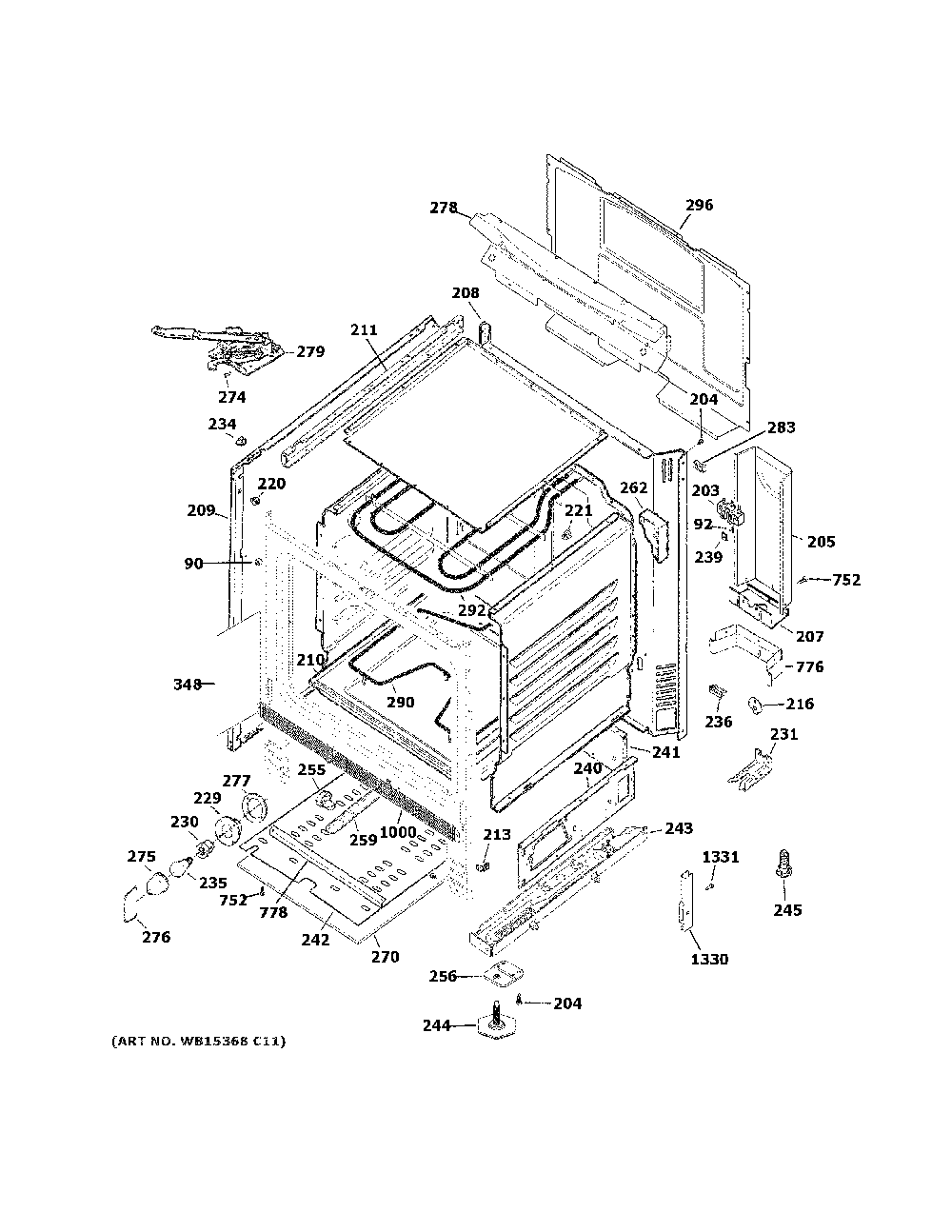Body Parts Diagram and Parts List for JB480DT1WW  General Electric Range