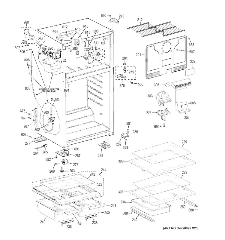 Cabinet Diagram and Parts List for GTK17GCEFRBS  General Electric Refrigerator