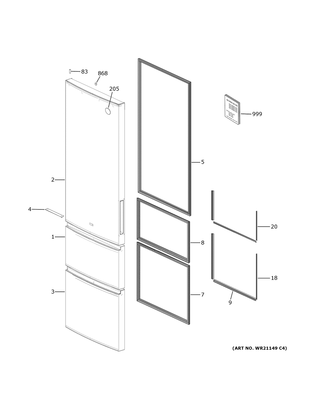 Doors Diagram and Parts List for GLE12HSPBRSS  General Electric Refrigerator