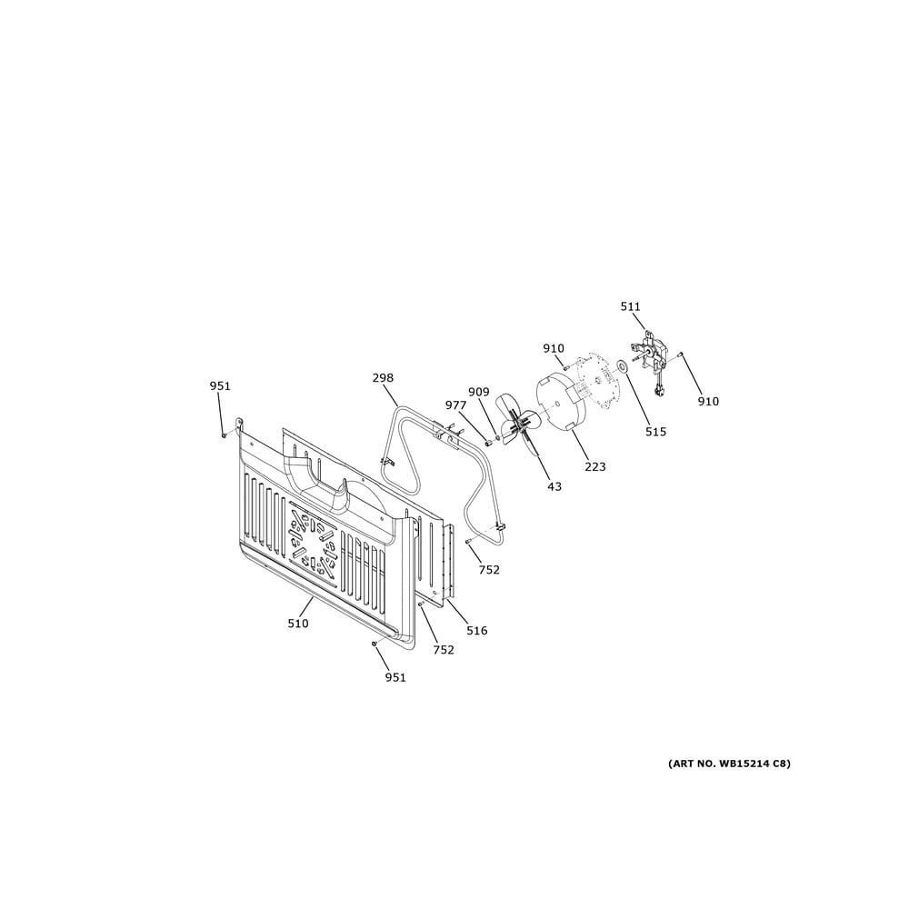 Lower Convection Fan Diagram and Parts List for CTD70DP2N5S1  General Electric Wall Oven