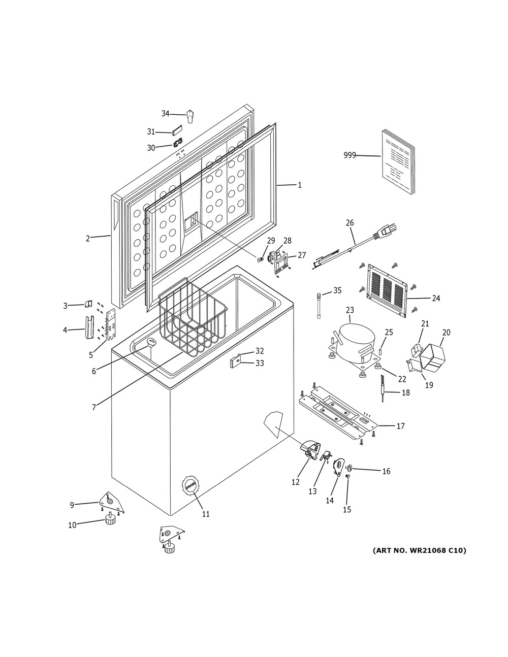 Freezer Parts Diagram and Parts List for FCM11PHCWW  General Electric Freezer