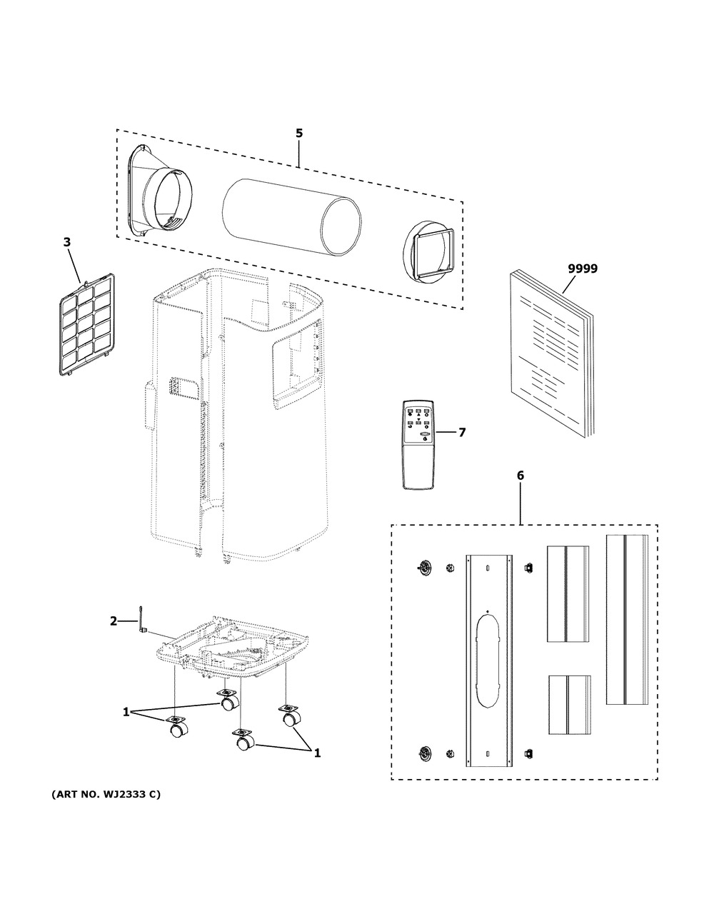 Portable Air Conditioner Diagram and Parts List for APFD05JASWL1  General Electric Air Conditioner