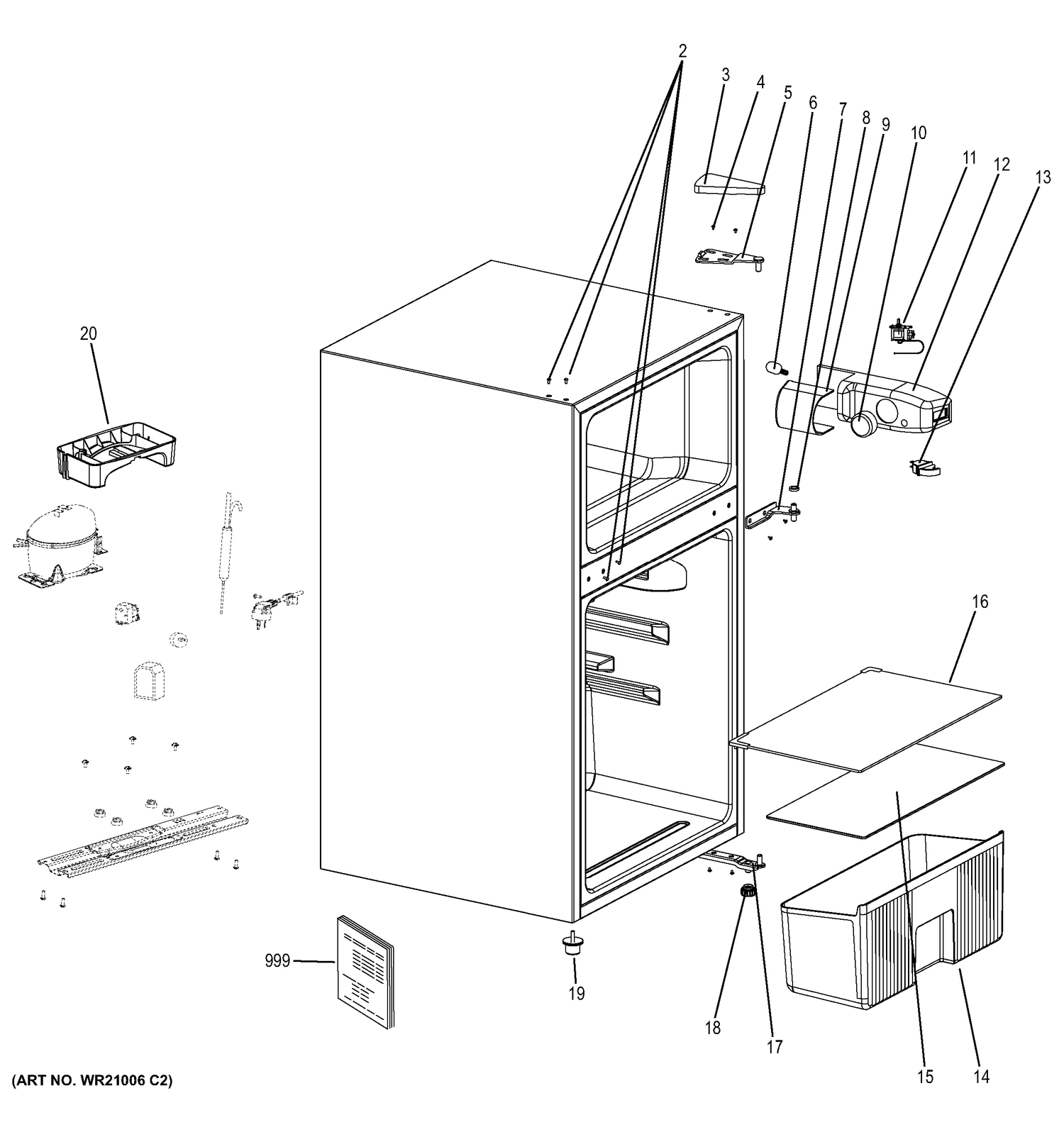 CABINET Diagram and Parts List for GDE03GLKBLB  General Electric Refrigerator