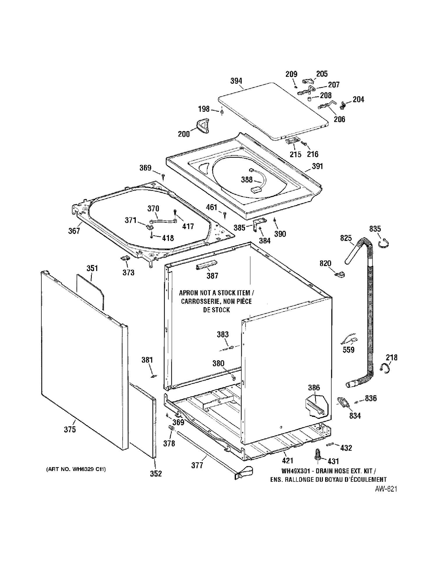 CABINET Diagram and Parts List for WPRE8320H0WT  General Electric Washer
