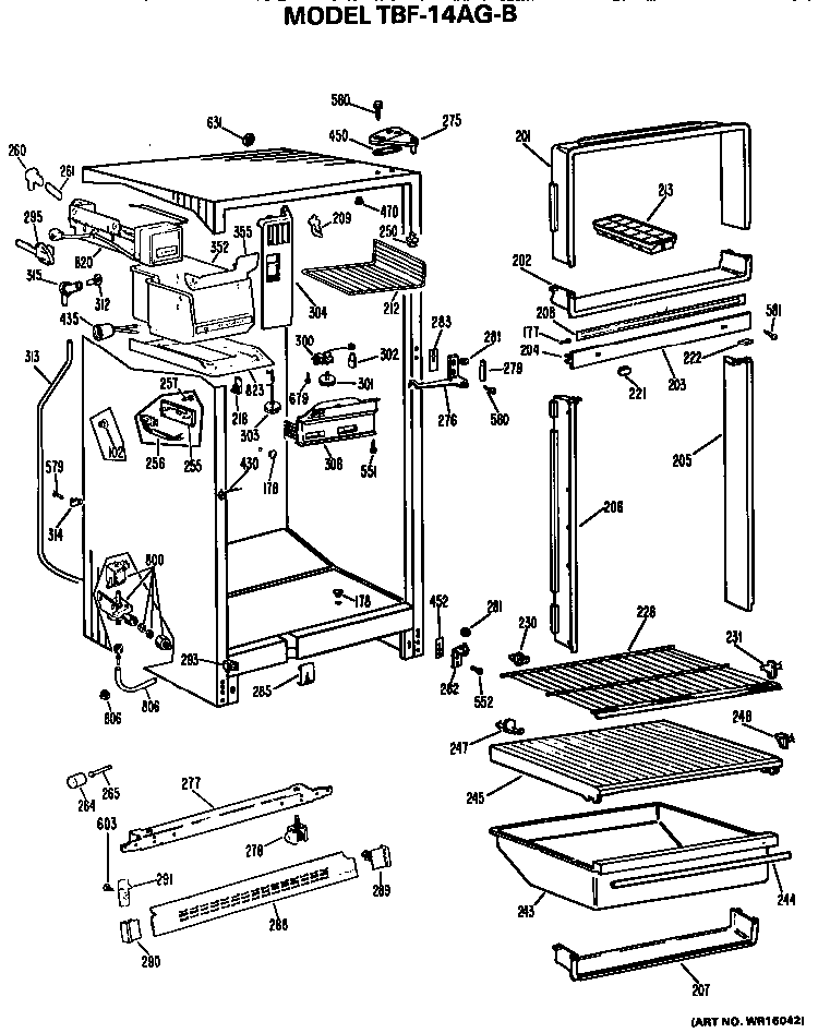 Cabinet Parts Diagram and Parts List for TBF14AGB  General Electric Refrigerator