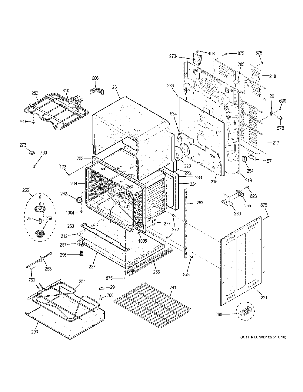 Lower oven Diagram and Parts List for PB980SJ5SS  General Electric Range
