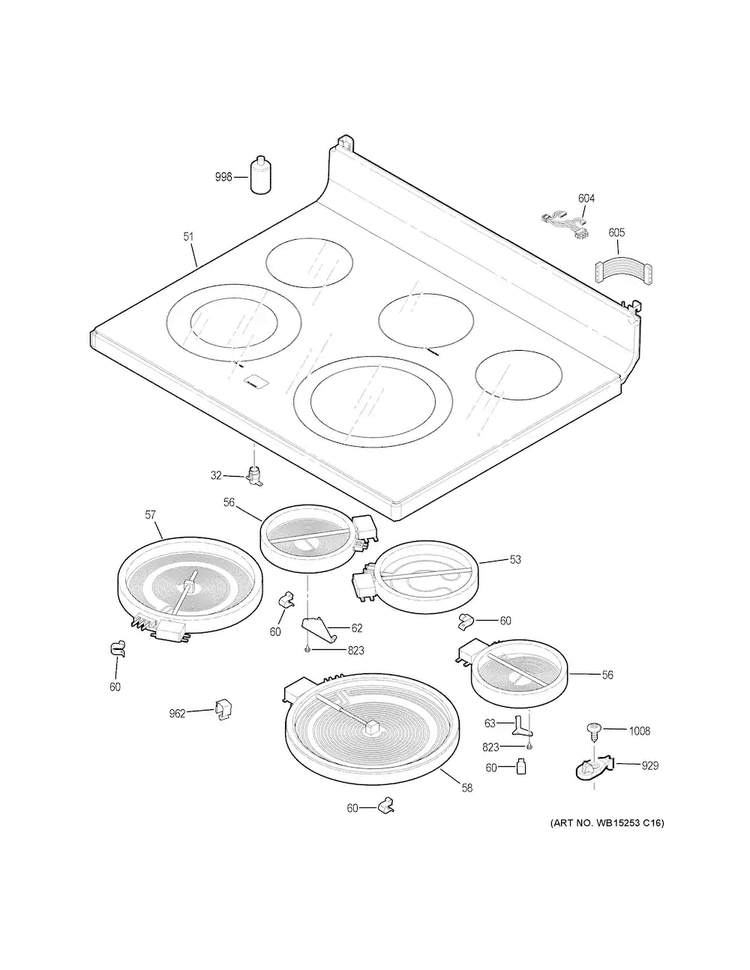 Cooktop Diagram and Parts List for PB911SJ4SS  General Electric Range