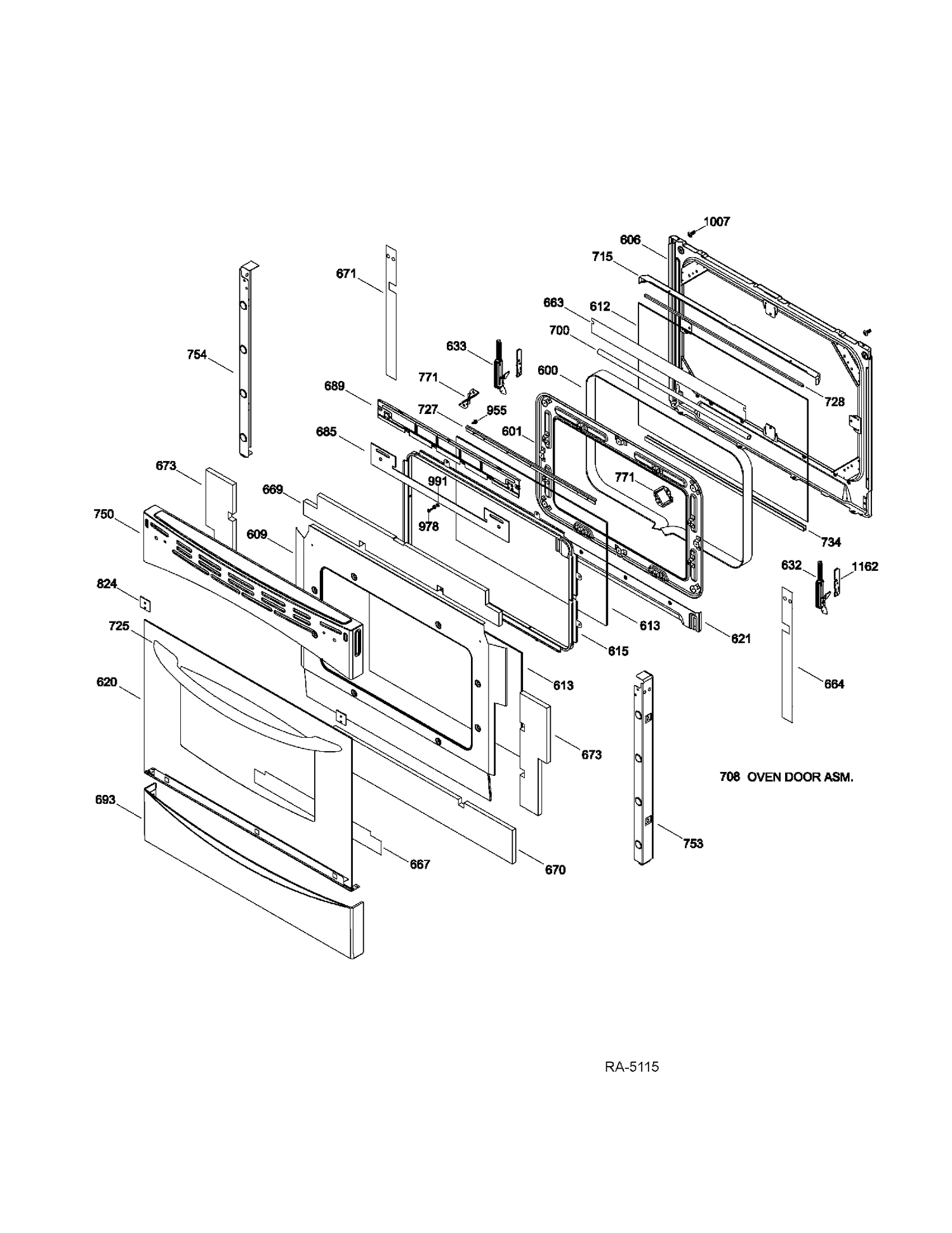 DOOR Diagram and Parts List for P2S975SER3SS  General Electric Range