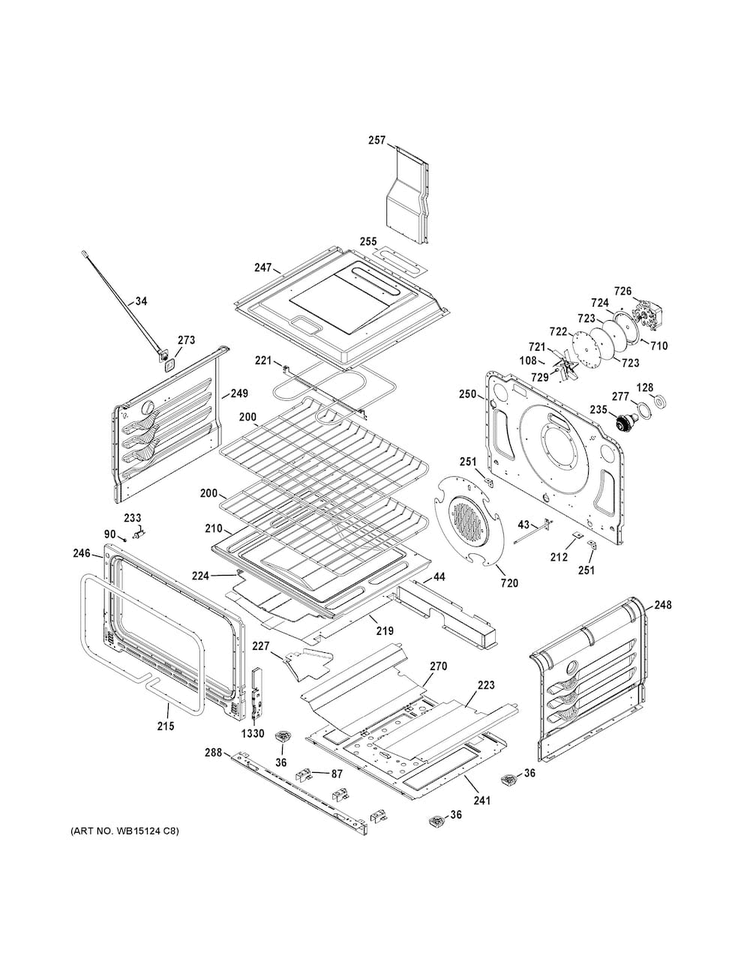 Lower Oven Diagram and Parts List for CGS990SET5SS  General Electric Range