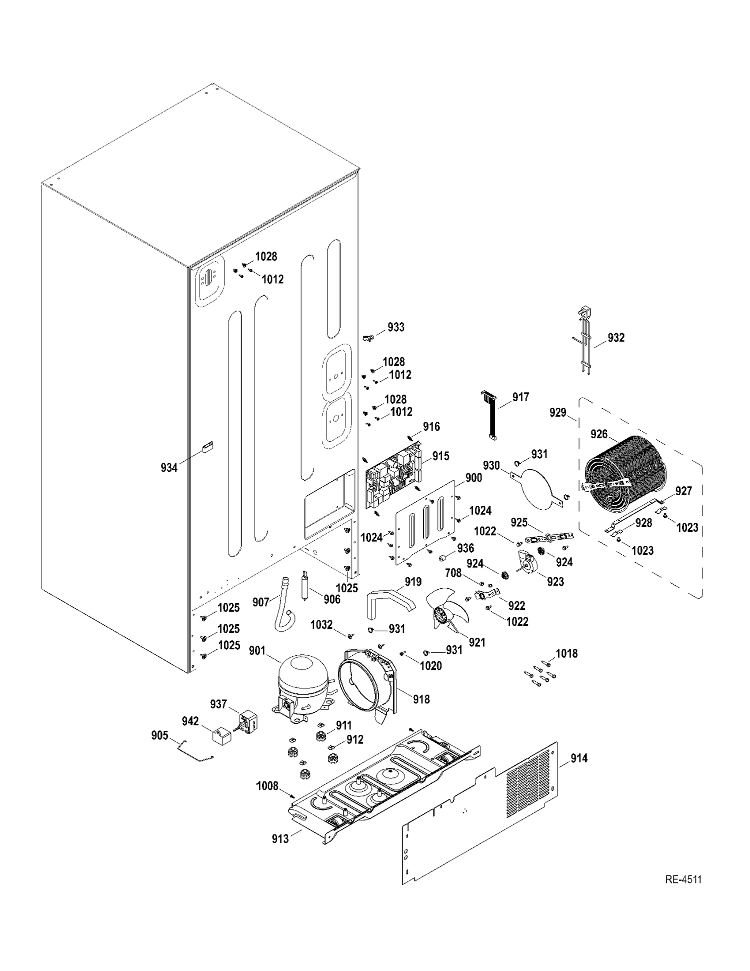 SYSTEM Diagram and Parts List for PDRF0MBYERWW  General Electric Refrigerator