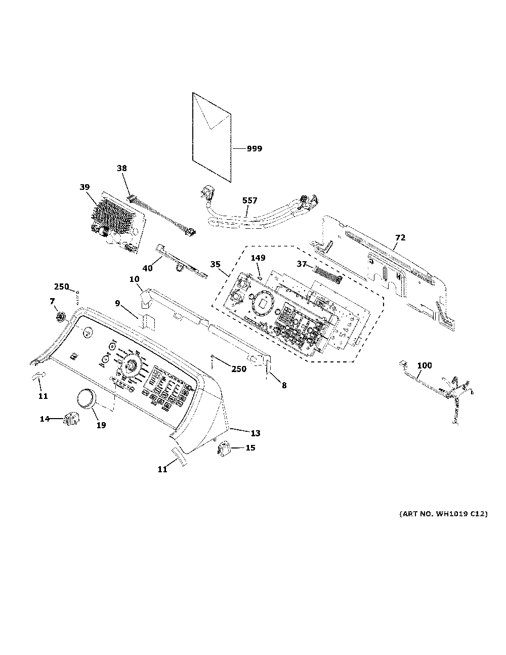 Controls And Backsplash Diagram and Parts List for GTW725BPN1DG  General Electric Washer