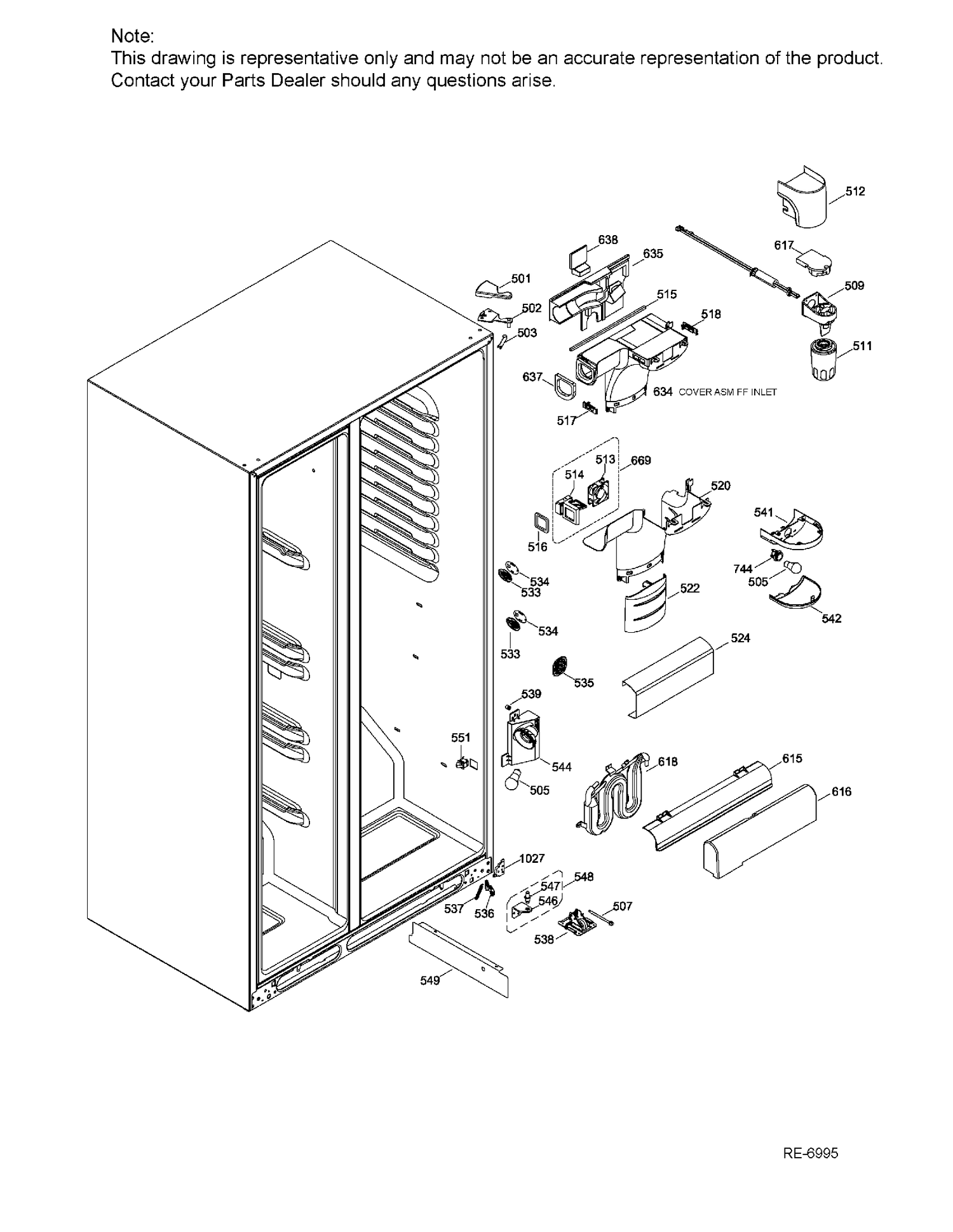 FF FUNCTIONAL PARTS Diagram and Parts List for DSRS3KGXHFGS  General Electric Refrigerator