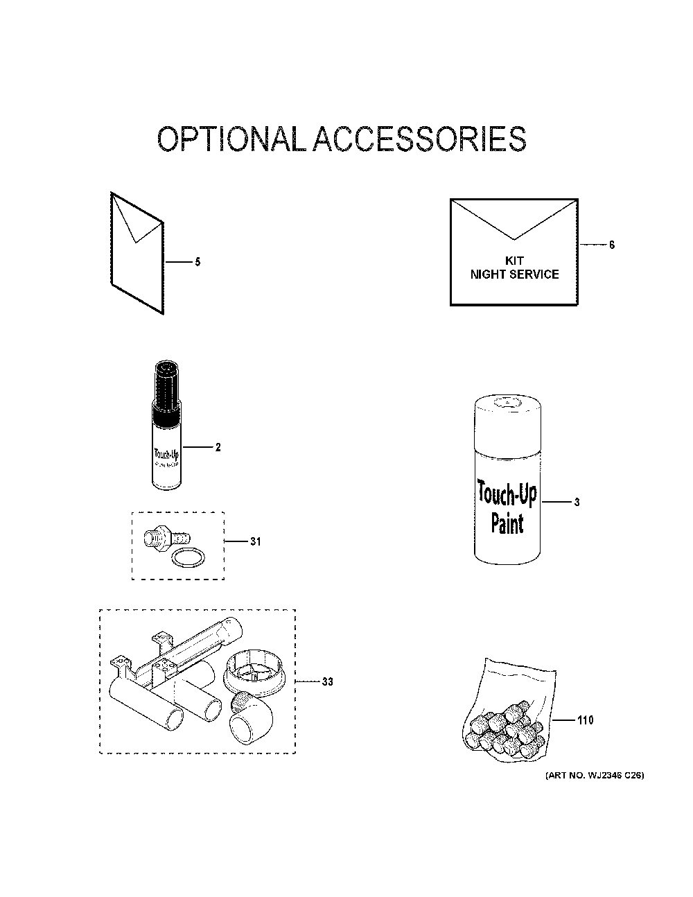 Optional Accessories Diagram and Parts List for NF96D090V5C02  General Electric Furnace