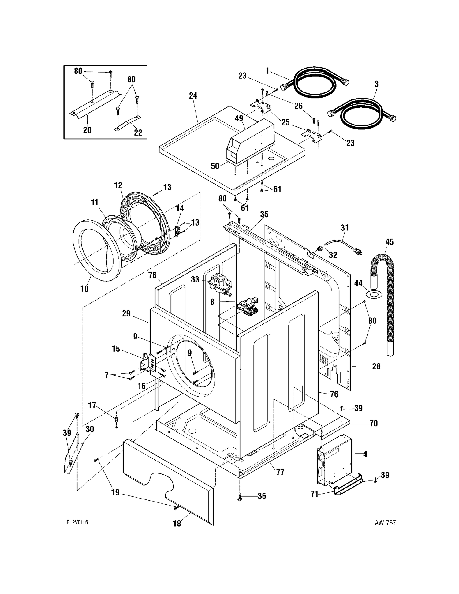 CABINET TOP Diagram and Parts List for WCCH404H4WW  General Electric Washer