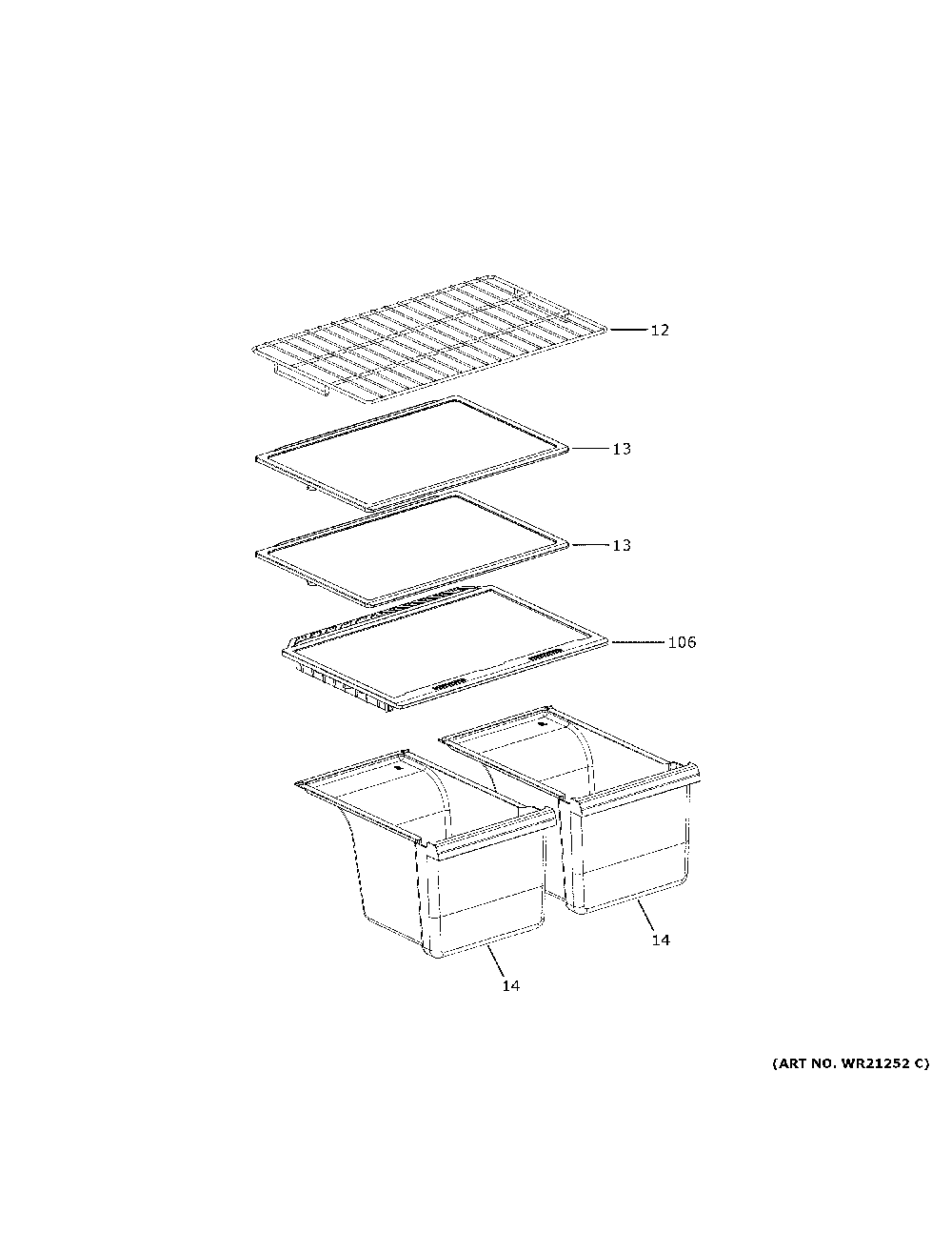 Shelves Diagram and Parts List for GTE18MTRBRWW  General Electric Refrigerator