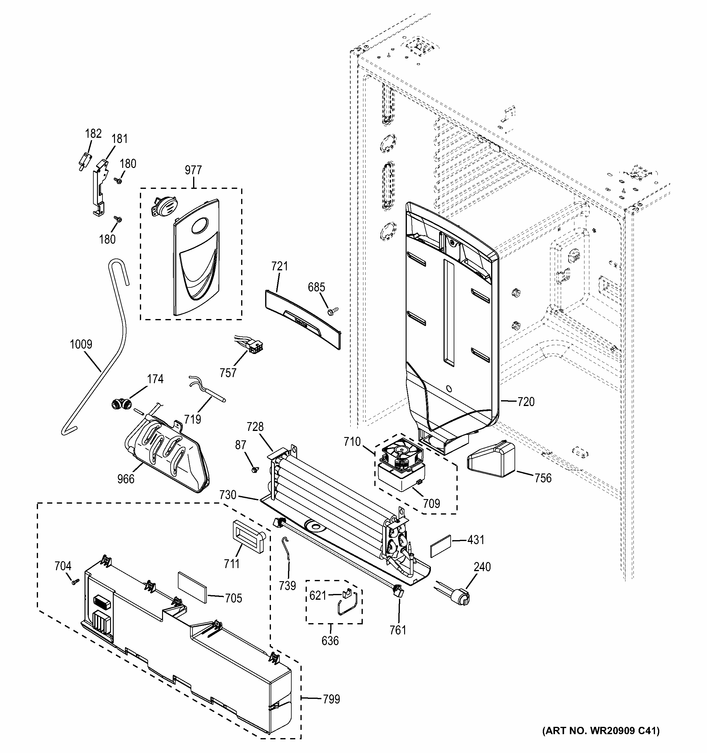 Fresh Food Section Diagram and Parts List for PWE23KGDBWW  General Electric Refrigerator