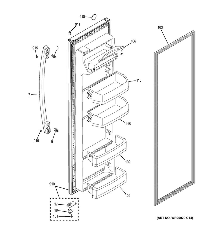 Fresh Food Door Diagram and Parts List for GSE22ETHDCC  General Electric Refrigerator