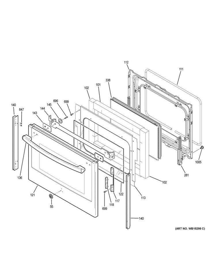 Lower Door Diagram and Parts List for PS950SF3SS  General Electric Range