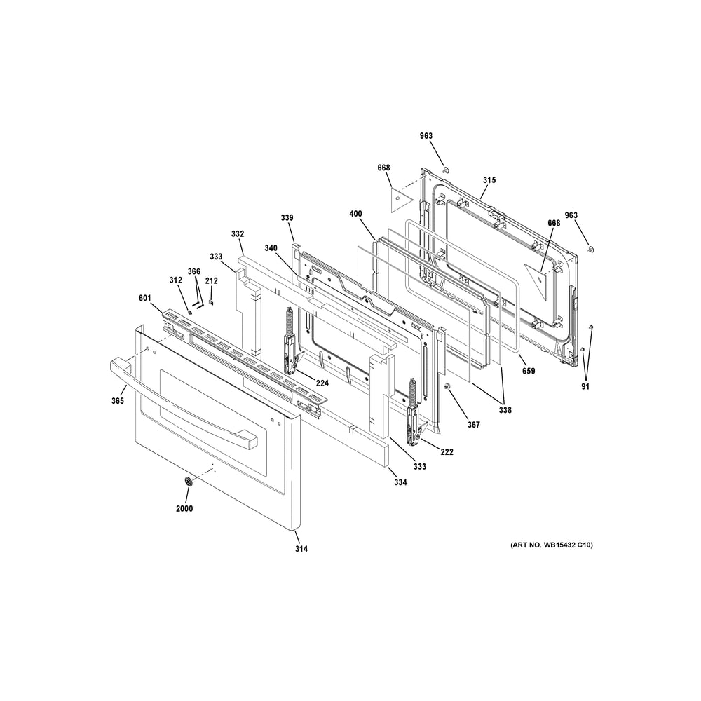 Lower Door Diagram and Parts List for JGBS86SP4SS  General Electric Range