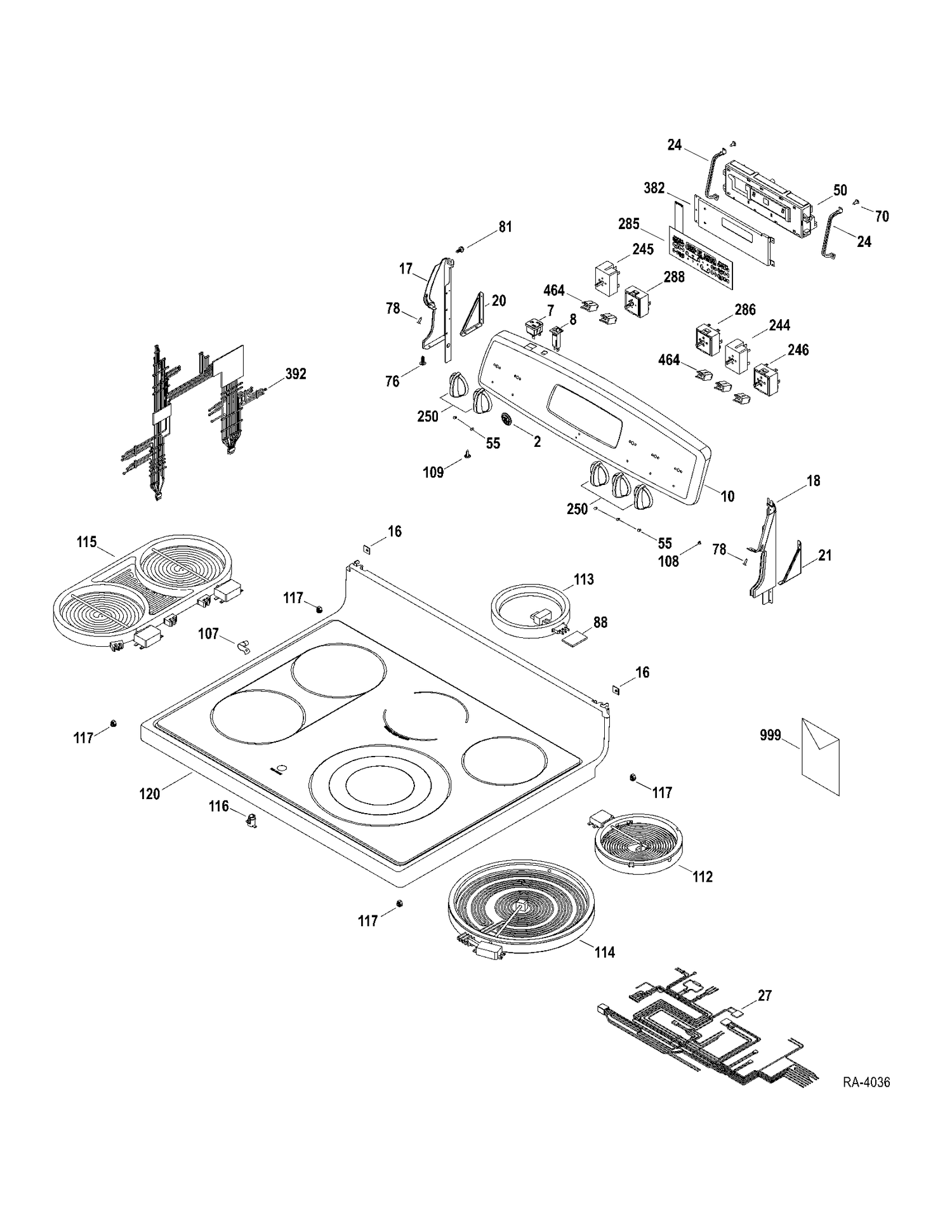 CONTROLS-COOKTOP Diagram and Parts List for JCBP84DP1WW  General Electric Range