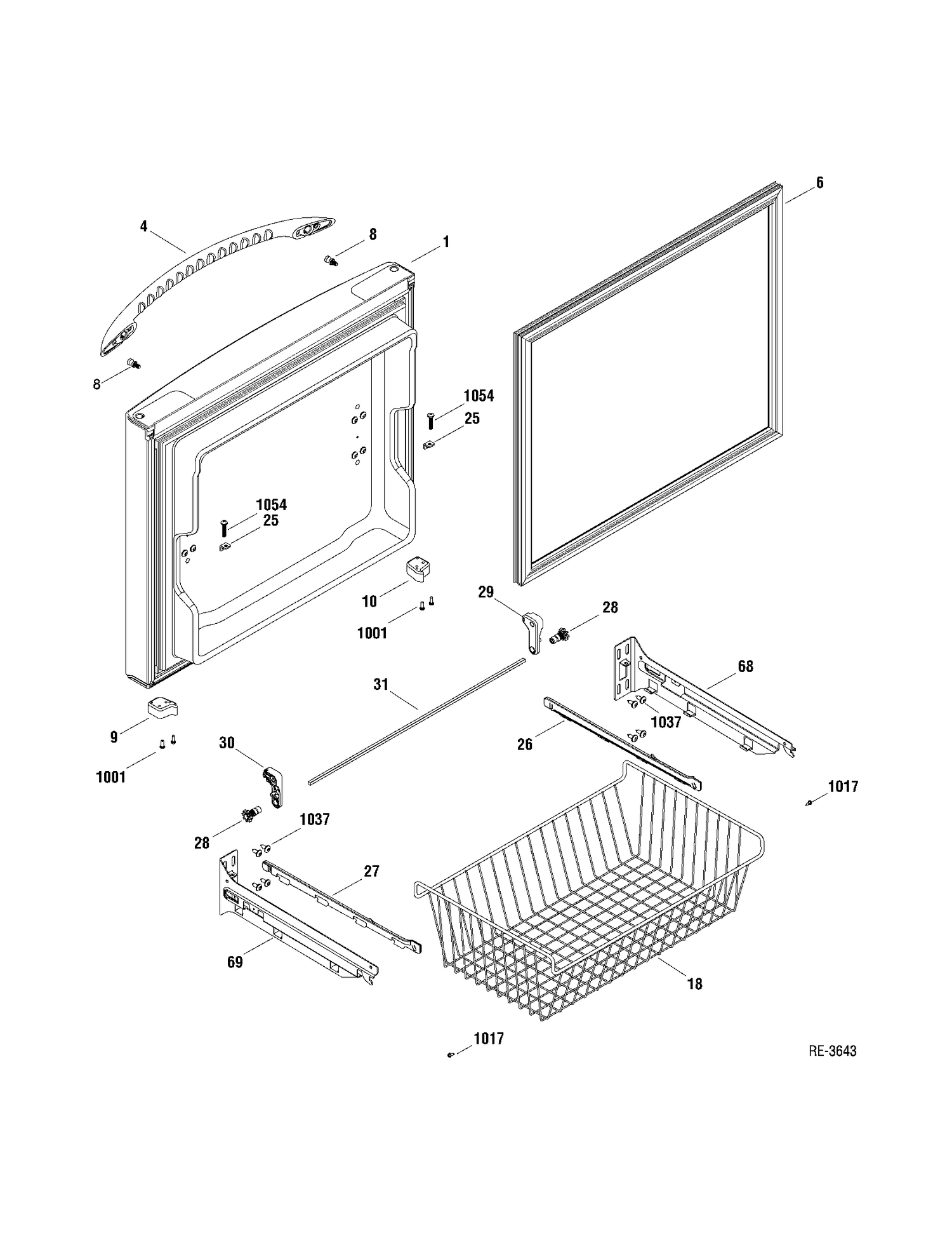 FZ DOOR Diagram and Parts List for PDRF0MBXARWW  General Electric Refrigerator