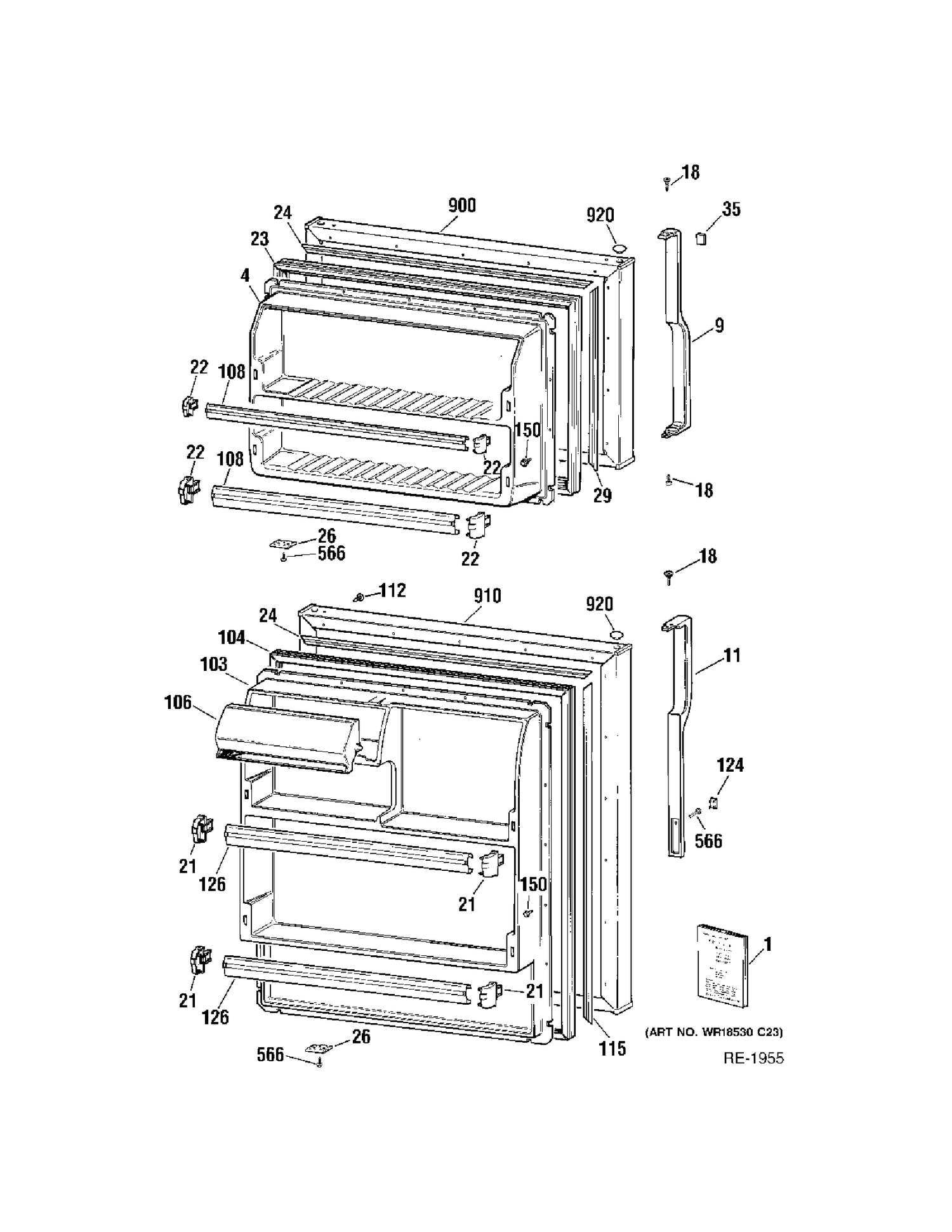 DOORS Diagram and Parts List for MTS16GBRFRWW  General Electric Refrigerator