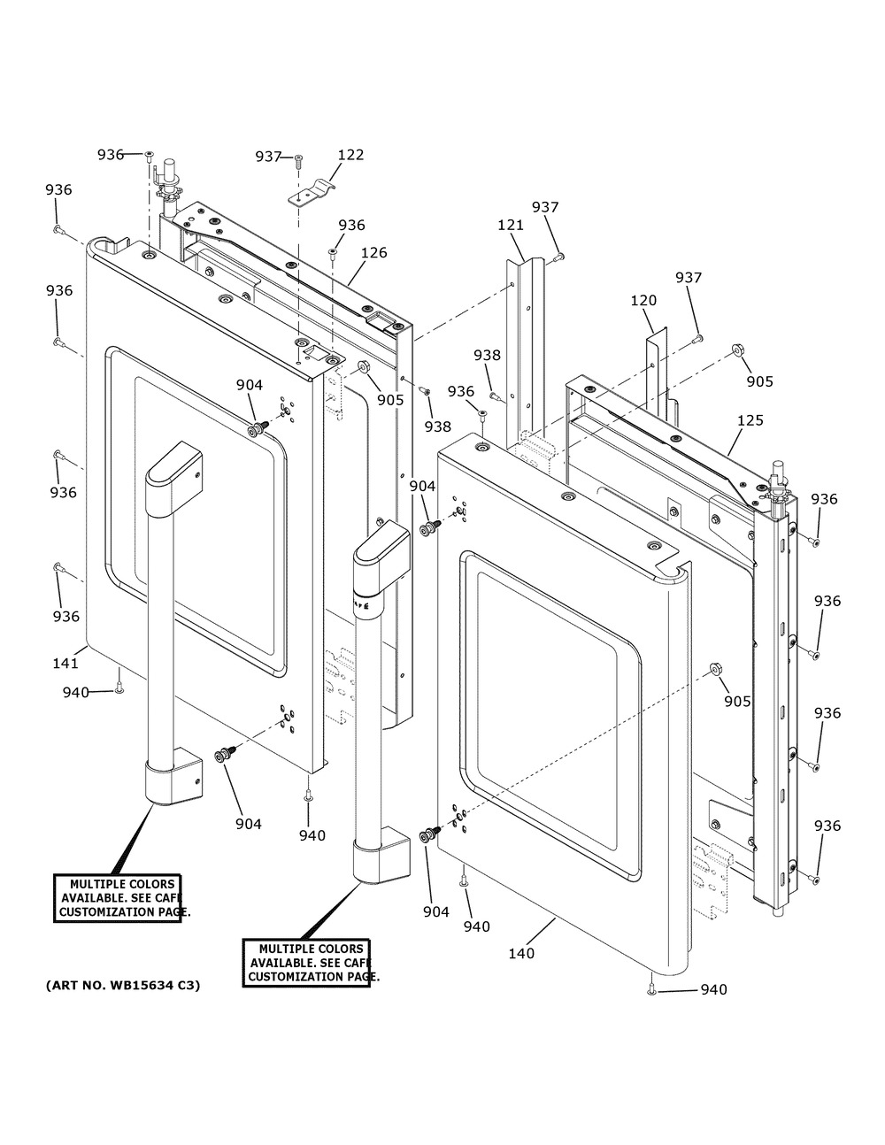 Upper Doors Diagram and Parts List for CTD90FP4N4W2  General Electric Wall Oven