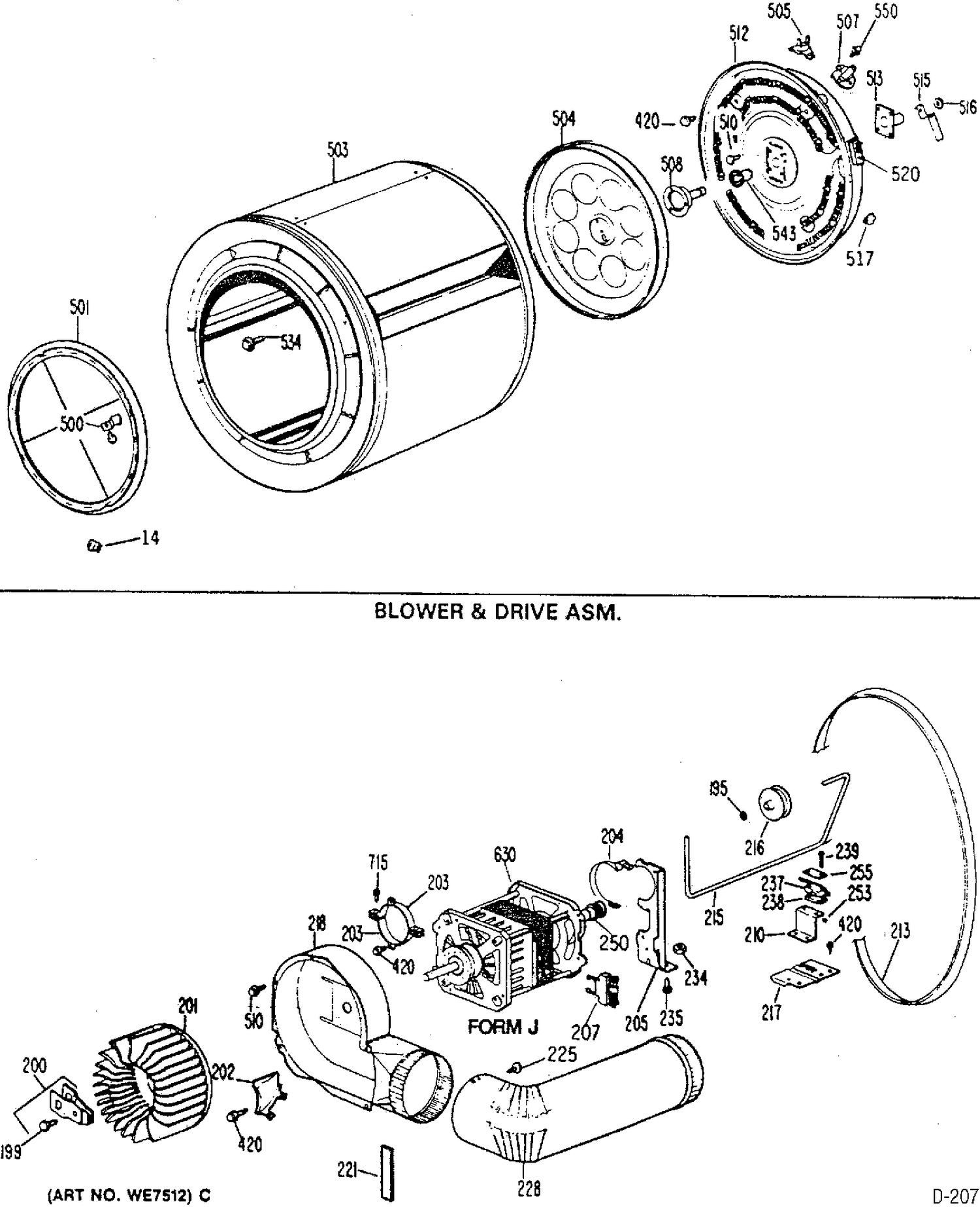 DRUM & HEATER/BLOWER AND DRIVE Diagram and Parts List for DDC5200MDL  General Electric Dryer