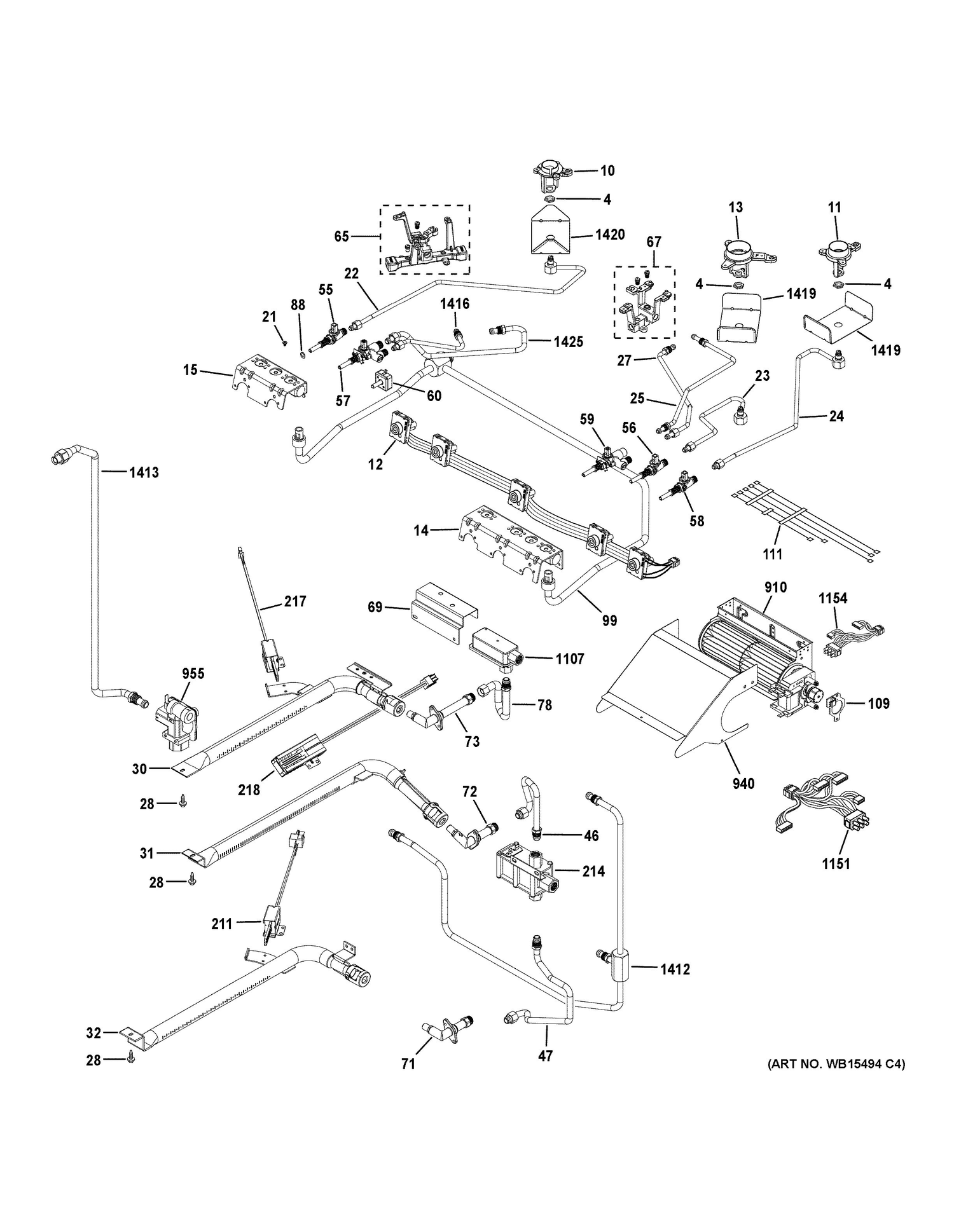 GAS & BURNER PARTS Diagram and Parts List for PGS960BEL1TS  General Electric Range