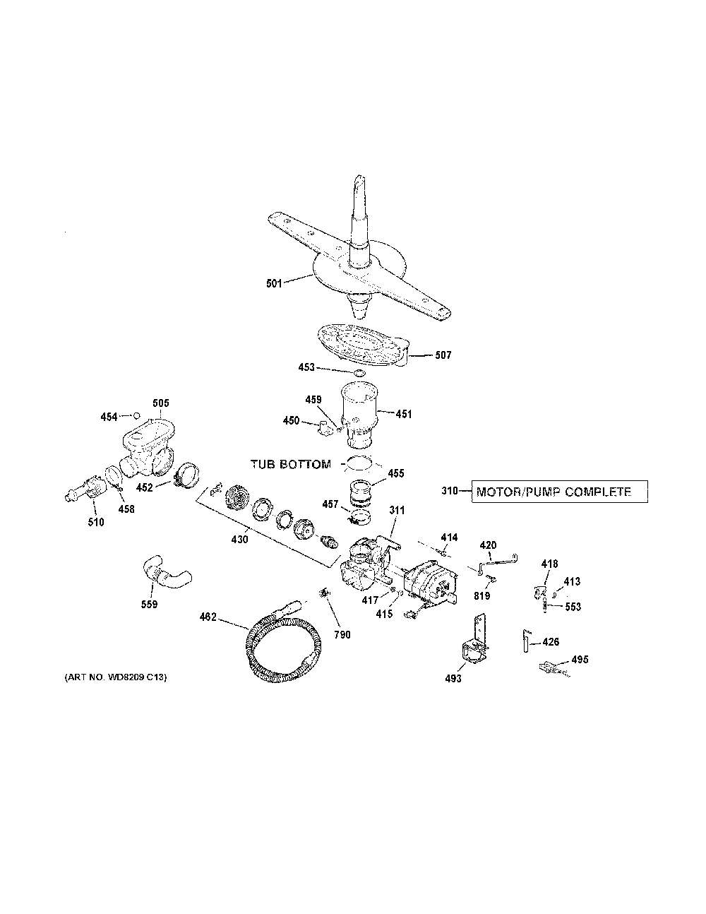 Motor-pump mechanism Diagram and Parts List for GSM2200V65WW  General Electric Dishwasher