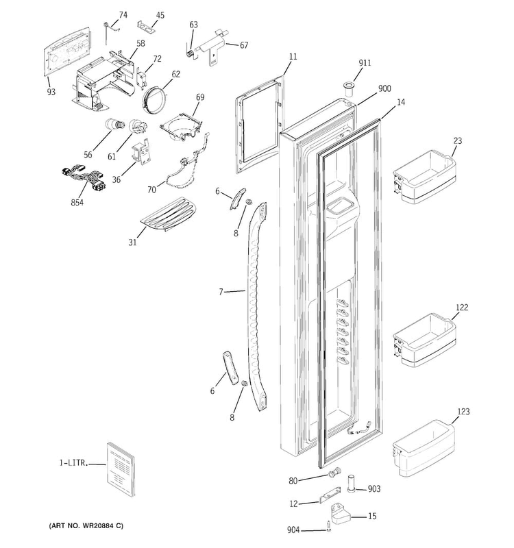 Freezer Door Diagram and Parts List for GSC22QGTMWW  General Electric Refrigerator