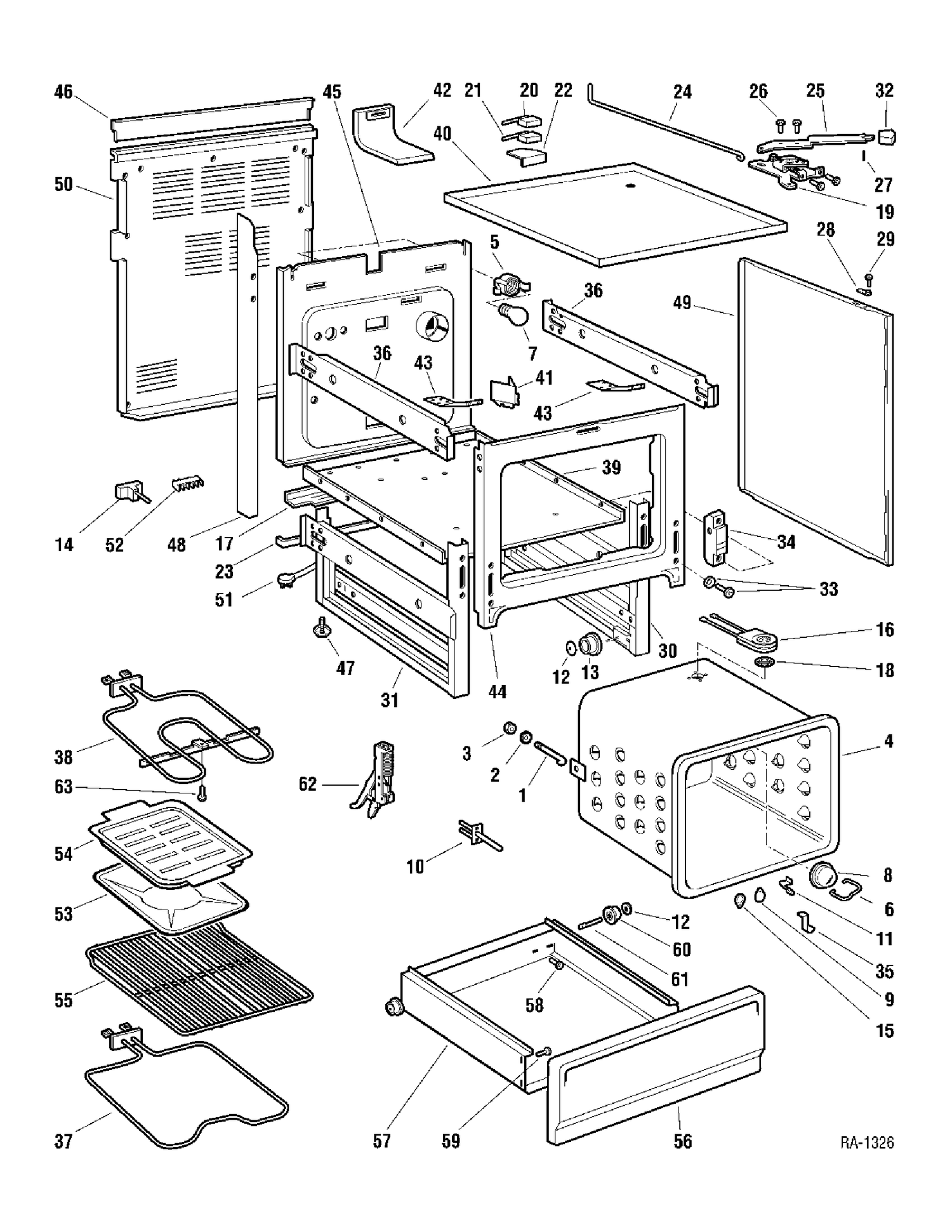 CHASSIS SC Diagram and Parts List for 17598-1  General Electric Range