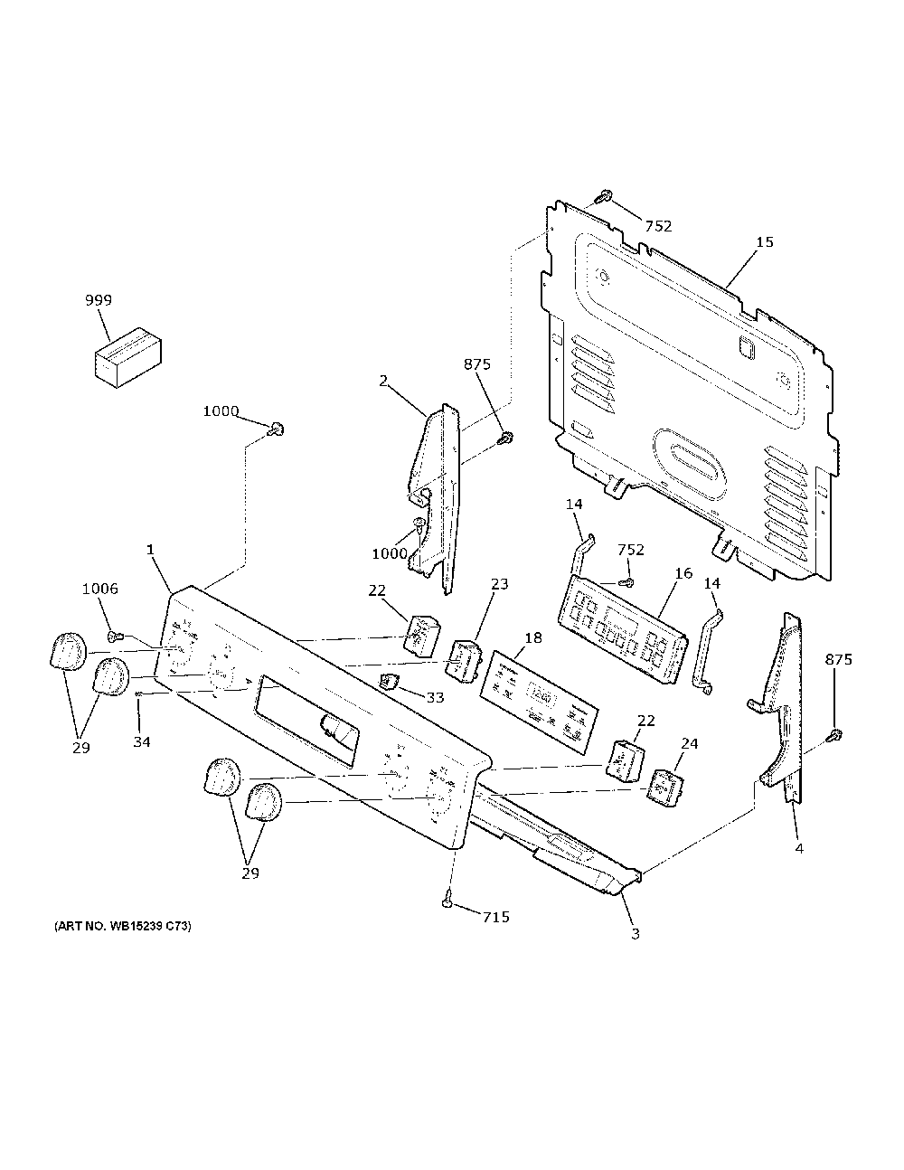 Control Panel Diagram and Parts List for JB625DK9BB  General Electric Range
