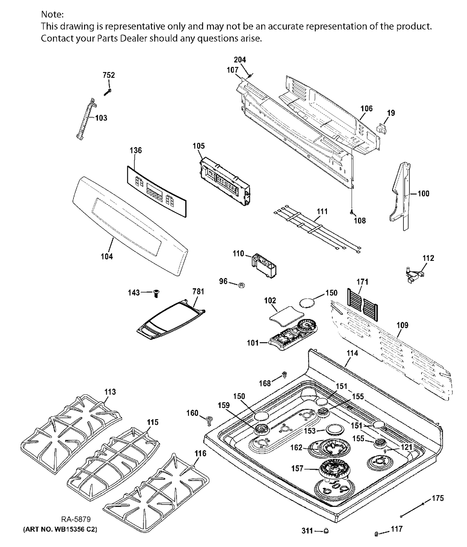 CONTROL PANEL & COOKTOP Diagram and Parts List for PCGB945SEF2SS  General Electric Range