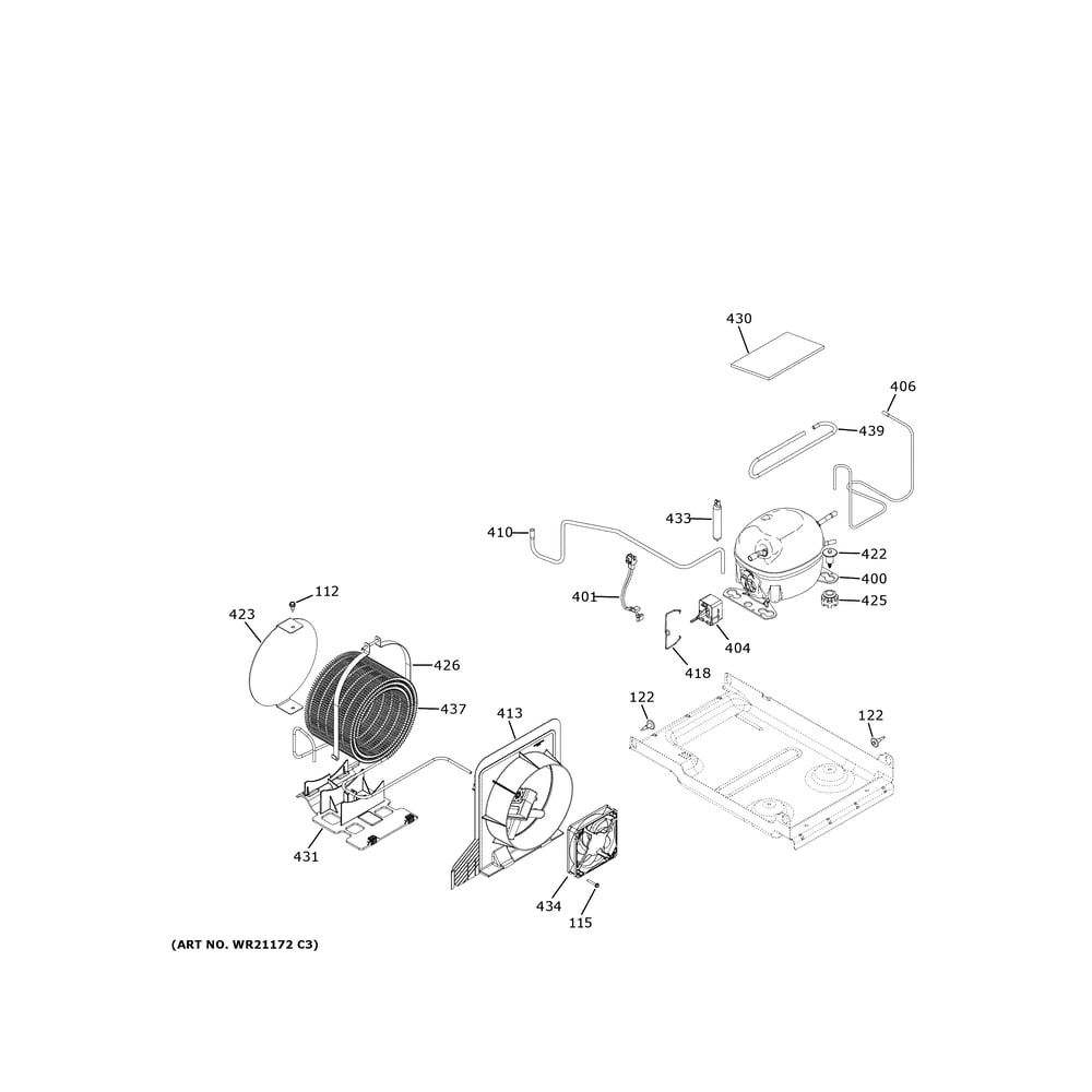 Machine Compartment Diagram and Parts List for ZIR361NPRDII  General Electric Freezer