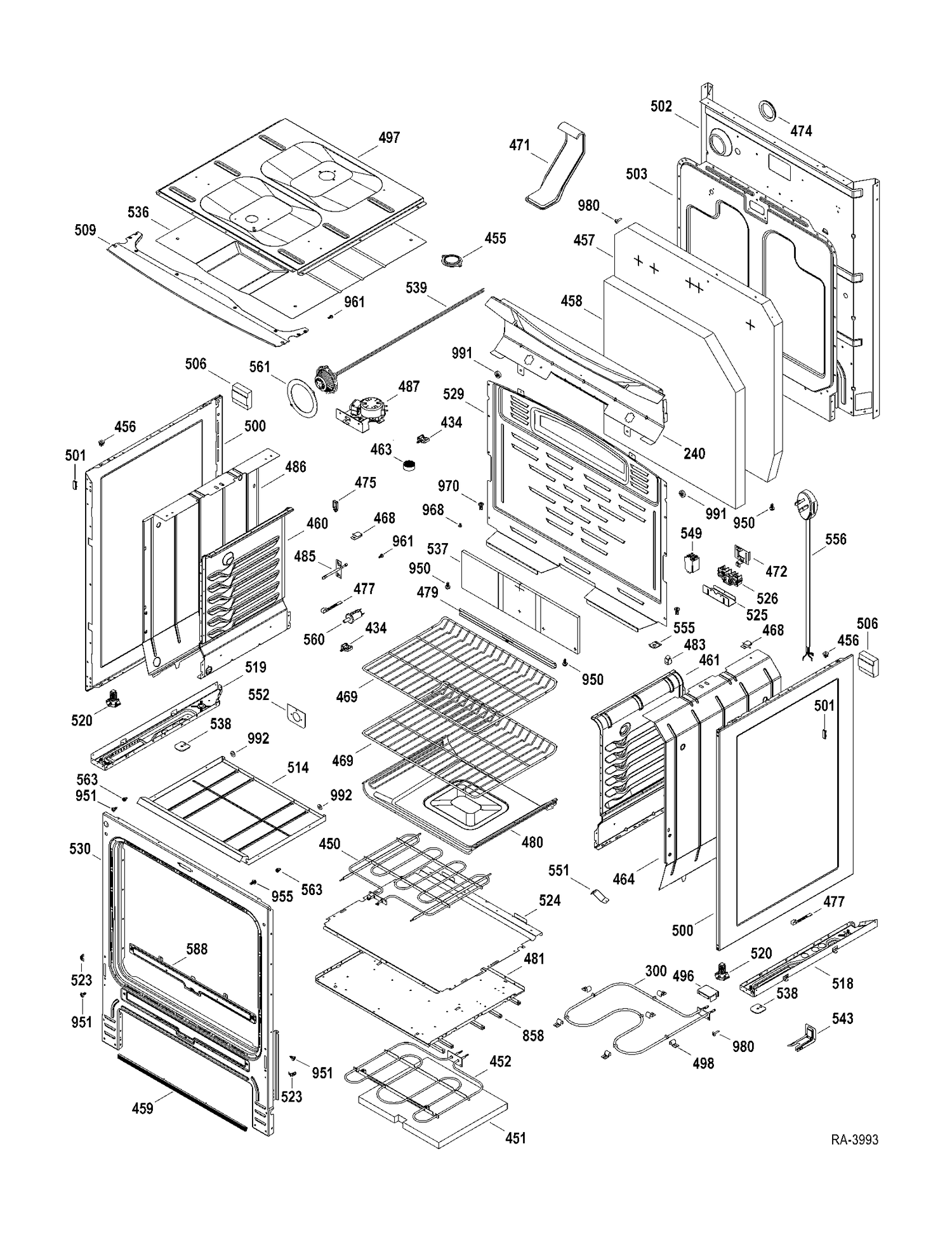 BODY PARTS Diagram and Parts List for PCB900SR1SS  General Electric Range