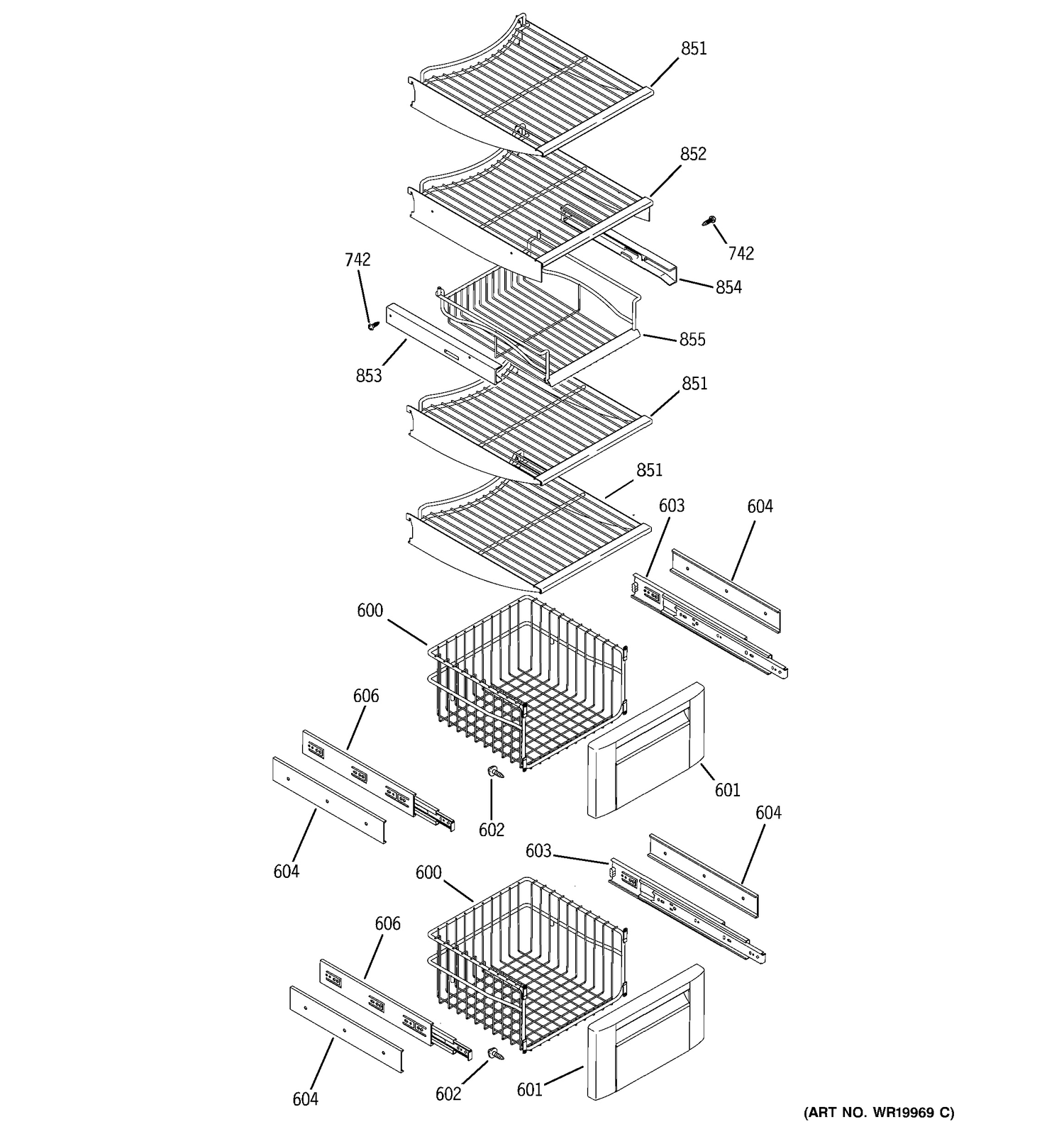 FREEZER SHELVES Diagram and Parts List for ZISS480DRKSS  General Electric Refrigerator