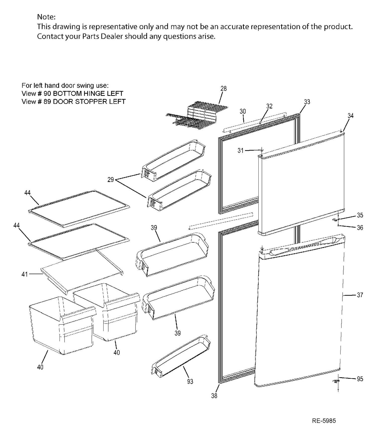DOORS LEFT & SHELVES Diagram and Parts List for GPS12FGHCLWW  General Electric Refrigerator