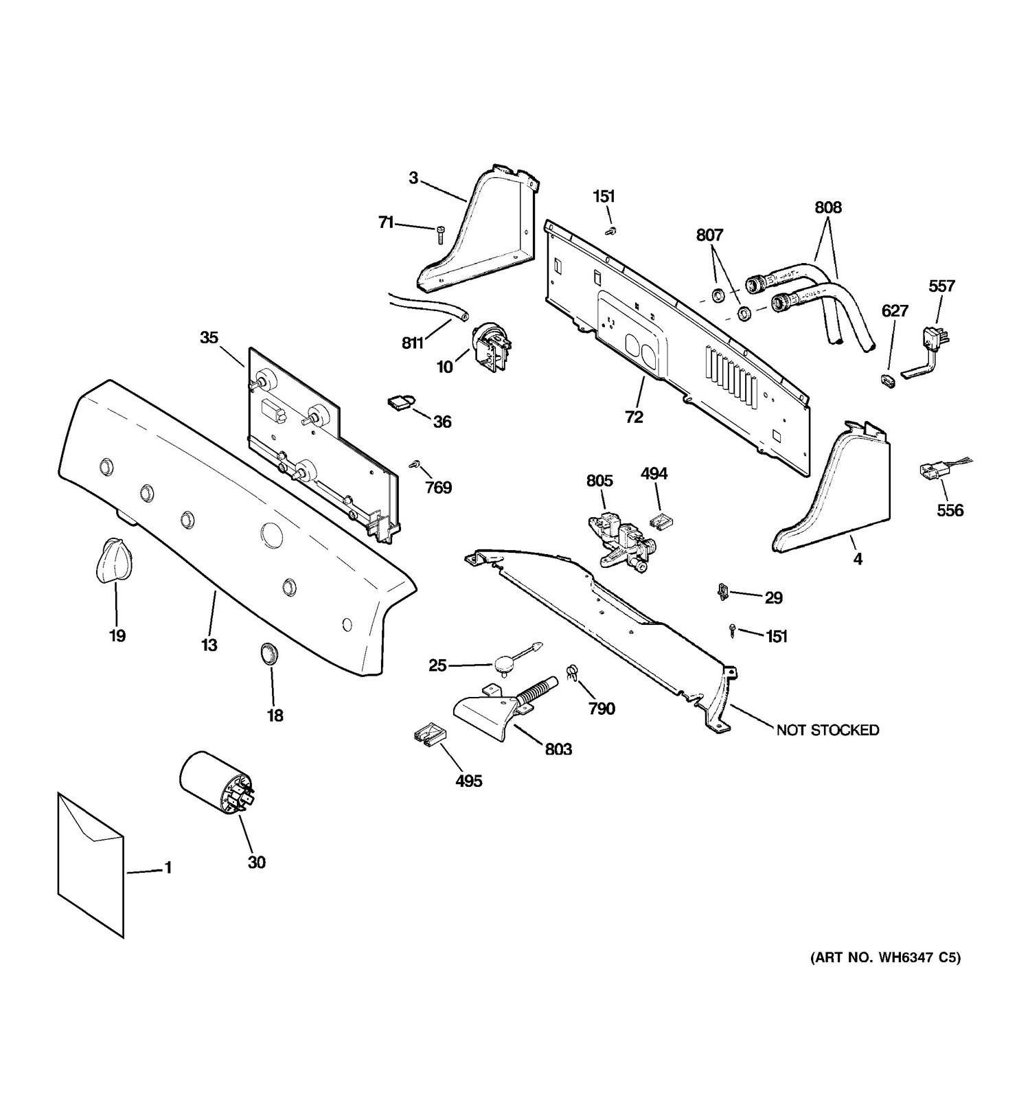 CONTROLS & BACKSPLASH Diagram and Parts List for WPRE8320H1WT  General Electric Washer