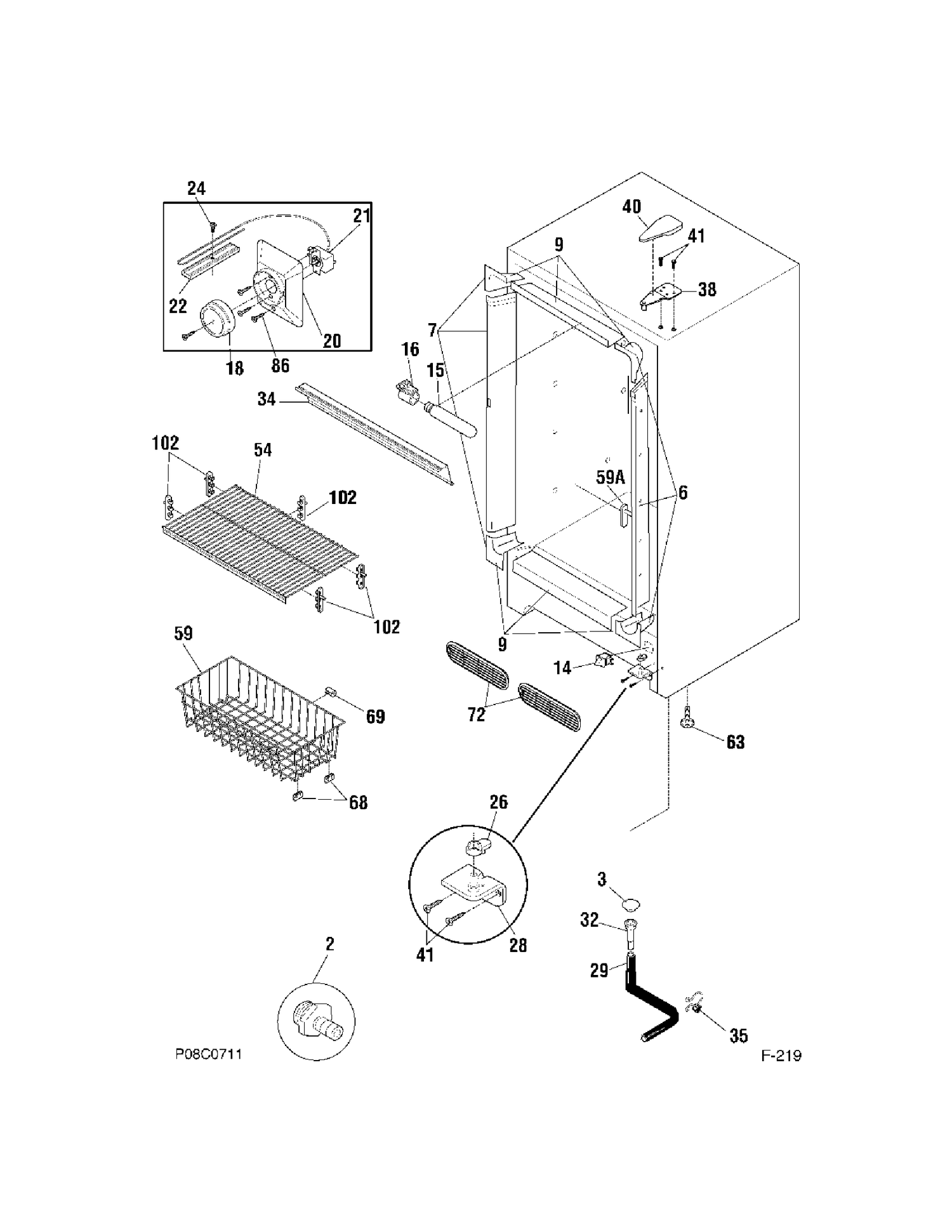 CABINET Diagram and Parts List for FUM17DRRWH  General Electric Freezer