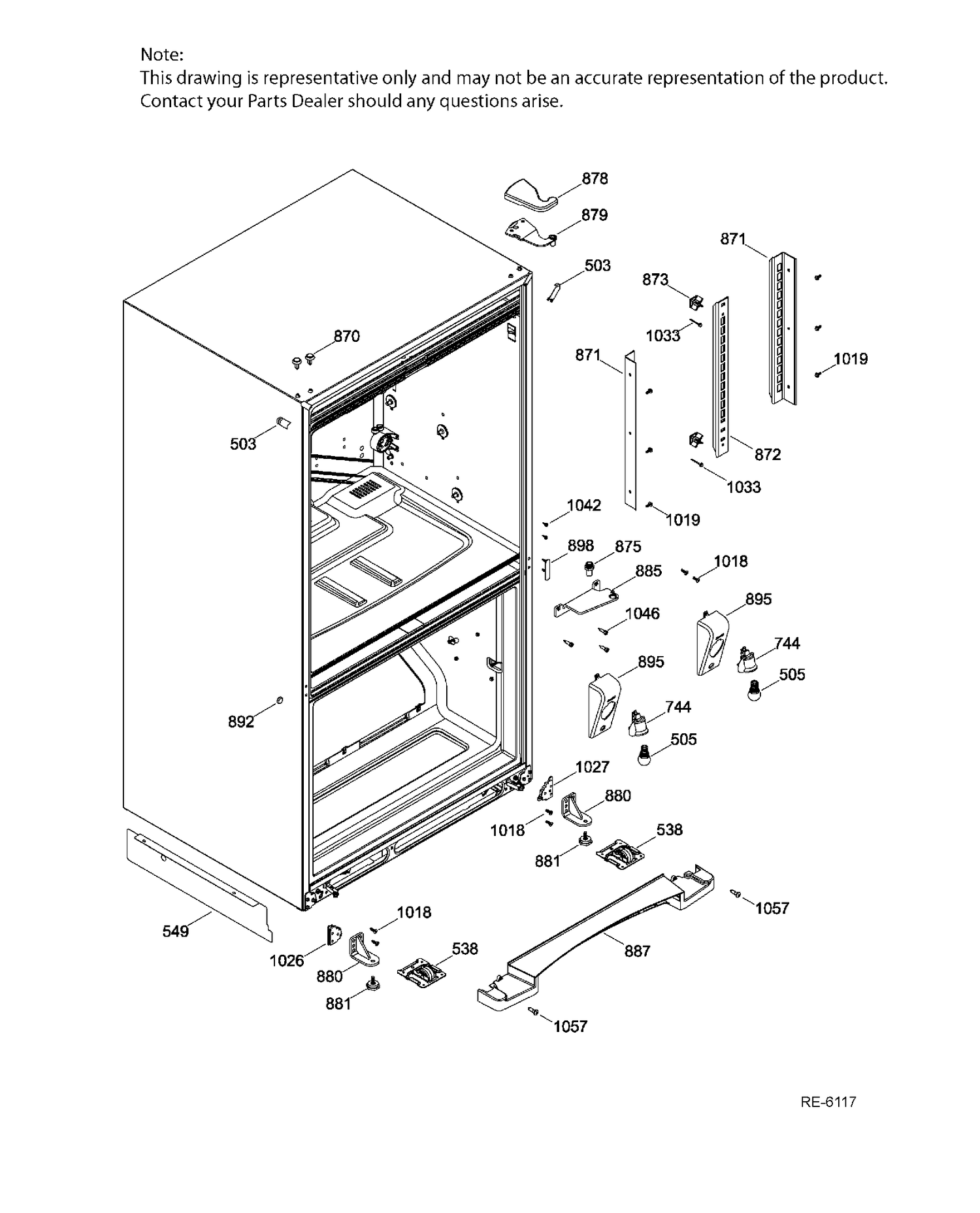 HINGE PARTS Diagram and Parts List for PDR20KMHBRES  General Electric Refrigerator