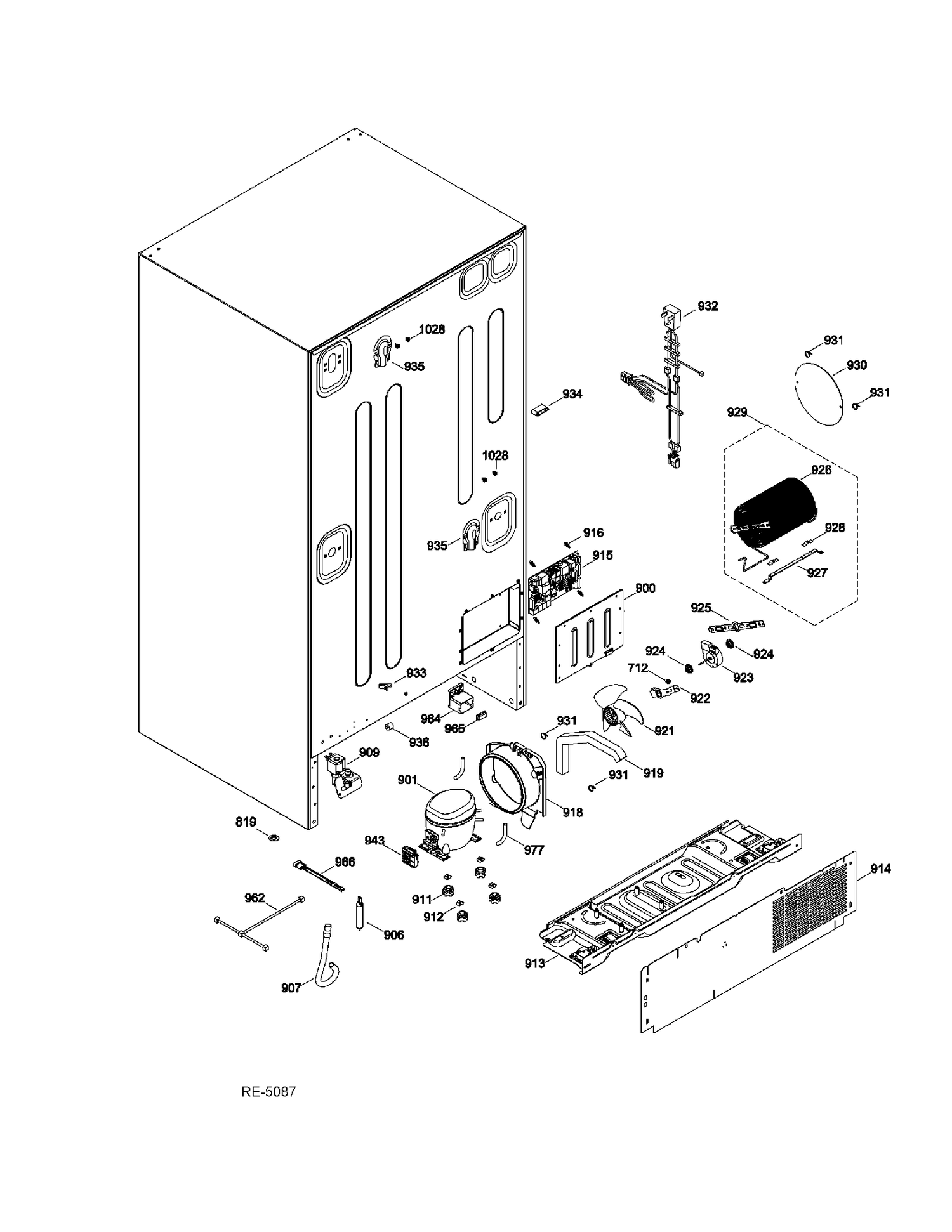 SEALED SYSTEM & MOTHERBOARD Diagram and Parts List for CFRP5NFDASS  General Electric Refrigerator