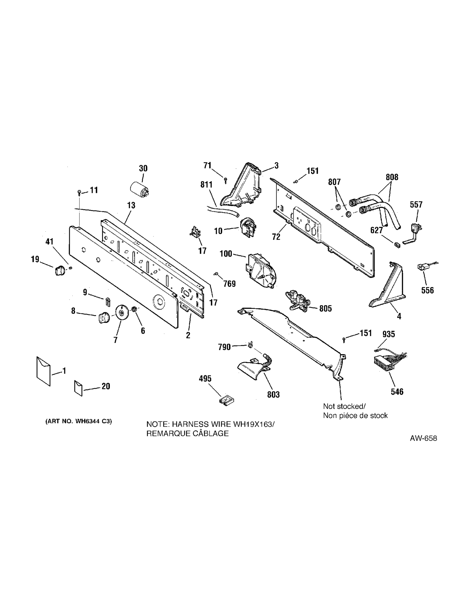 CONTROLS Diagram and Parts List for 57441DCWW  General Electric Washer