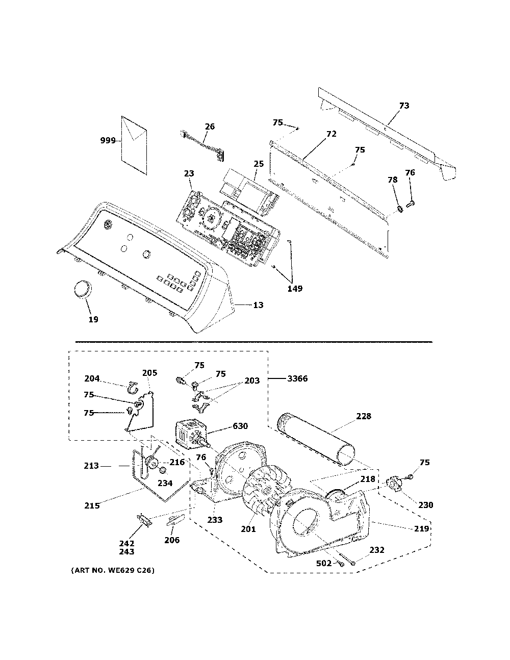 Backsplash, blower & motor assembly Diagram and Parts List for GTD84ECSN1WS  General Electric Dryer