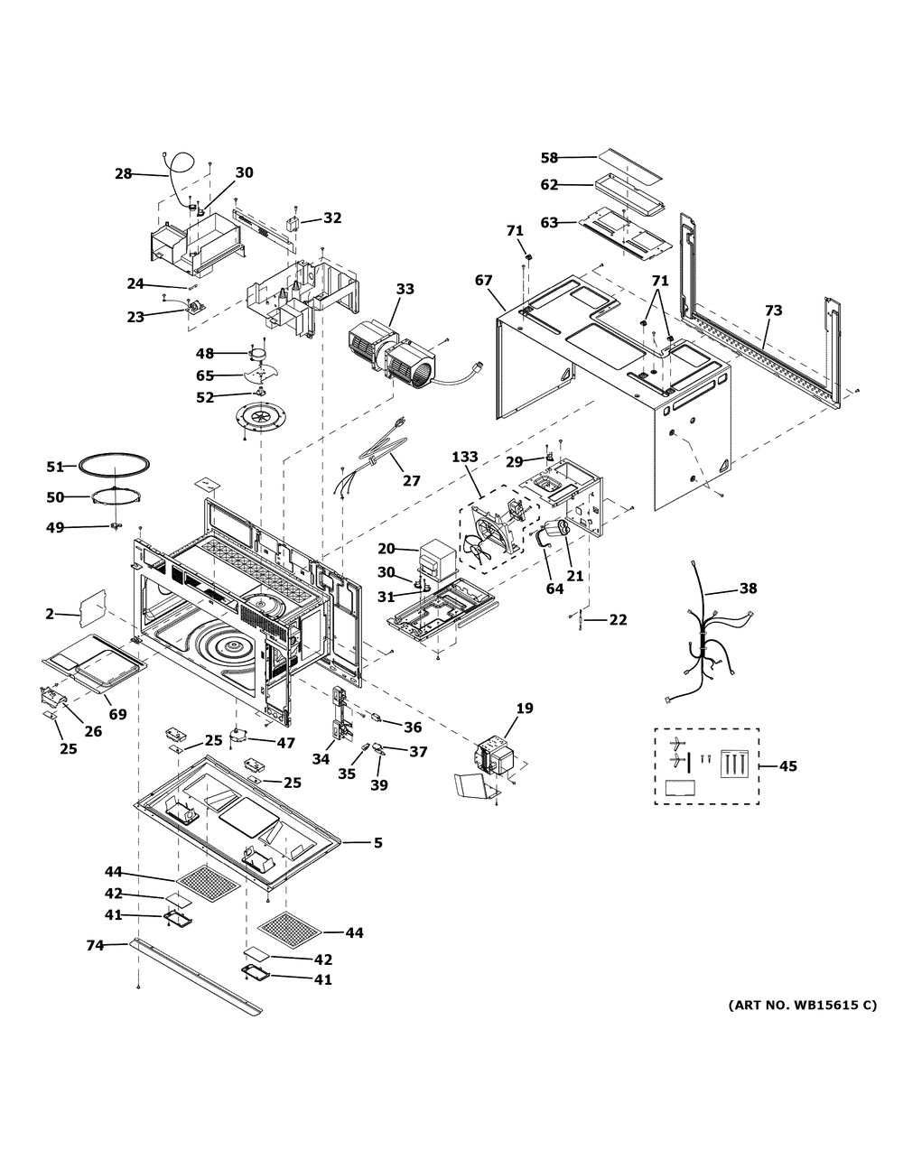 Oven Cavity Parts Diagram and Parts List for CVM721M2N1S5  General Electric Microwave