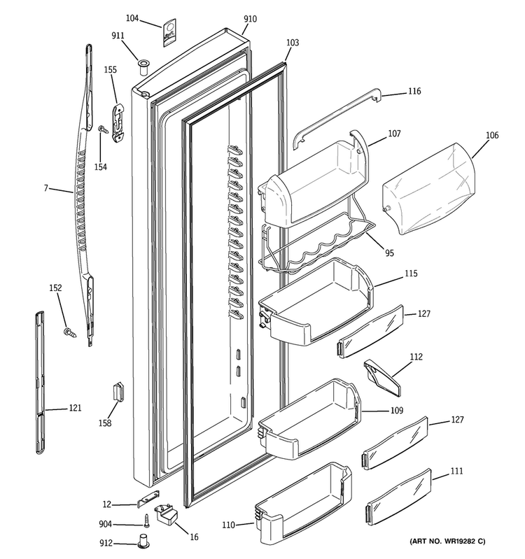 Fresh Food Door Diagram and Parts List for PSC23NGPACC  General Electric Refrigerator