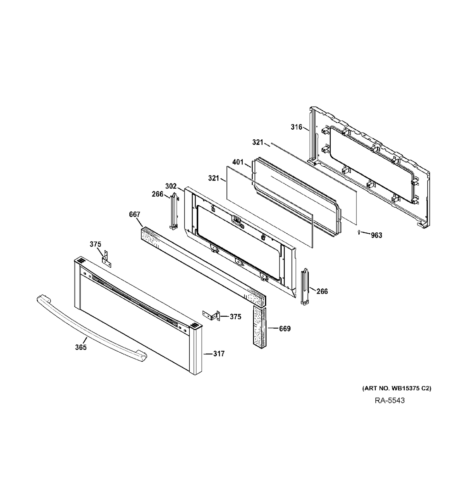 UPPER DOOR Diagram and Parts List for PCGB950SEF2SS  General Electric Range
