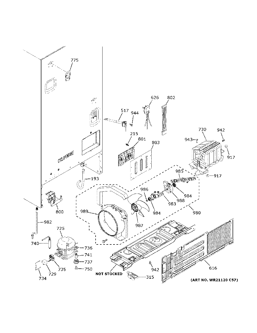 Machine compartment Diagram and Parts List for GNE21FMKNFES  General Electric Refrigerator