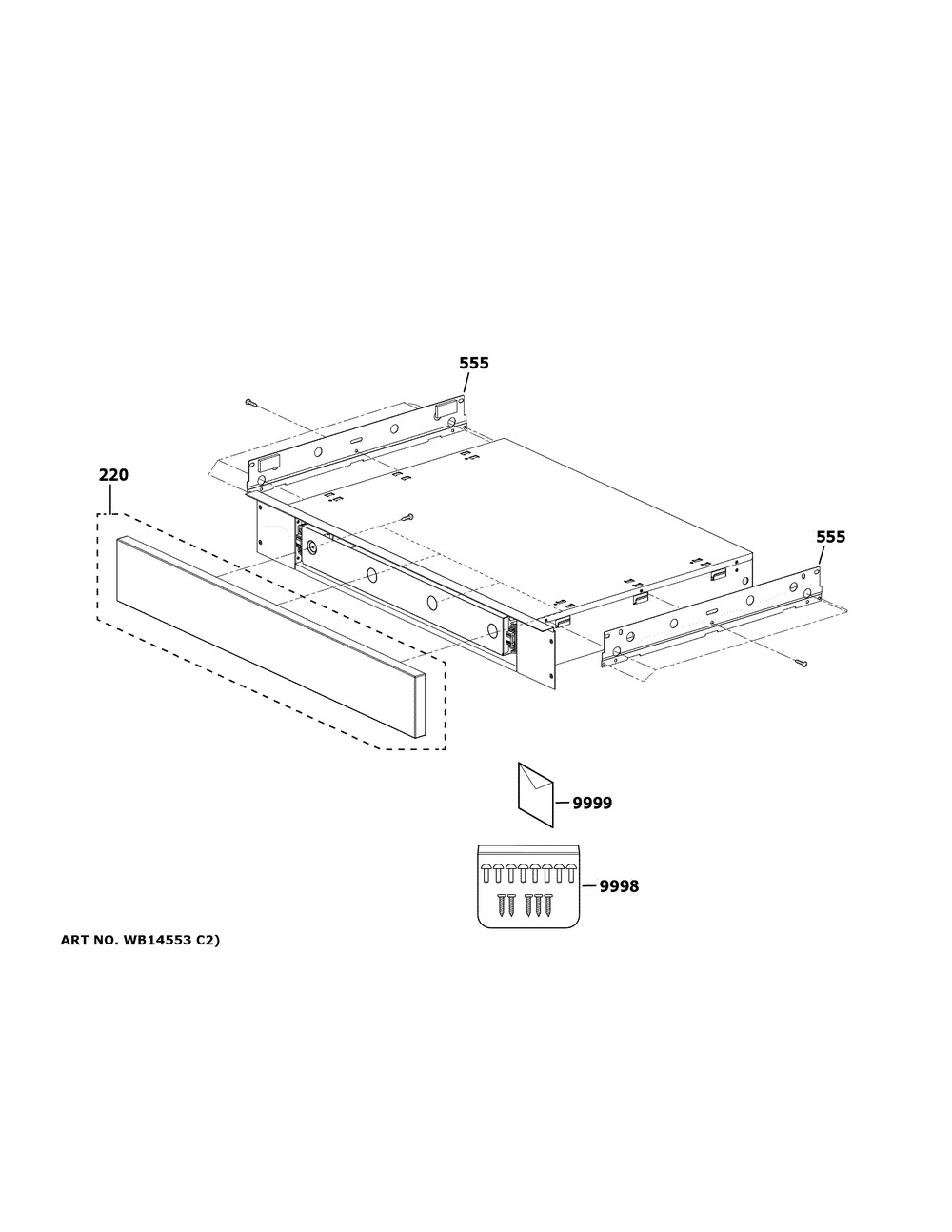 Storage Drawer Assembly Diagram and Parts List for UXB903S1NSS  General Electric Microwave