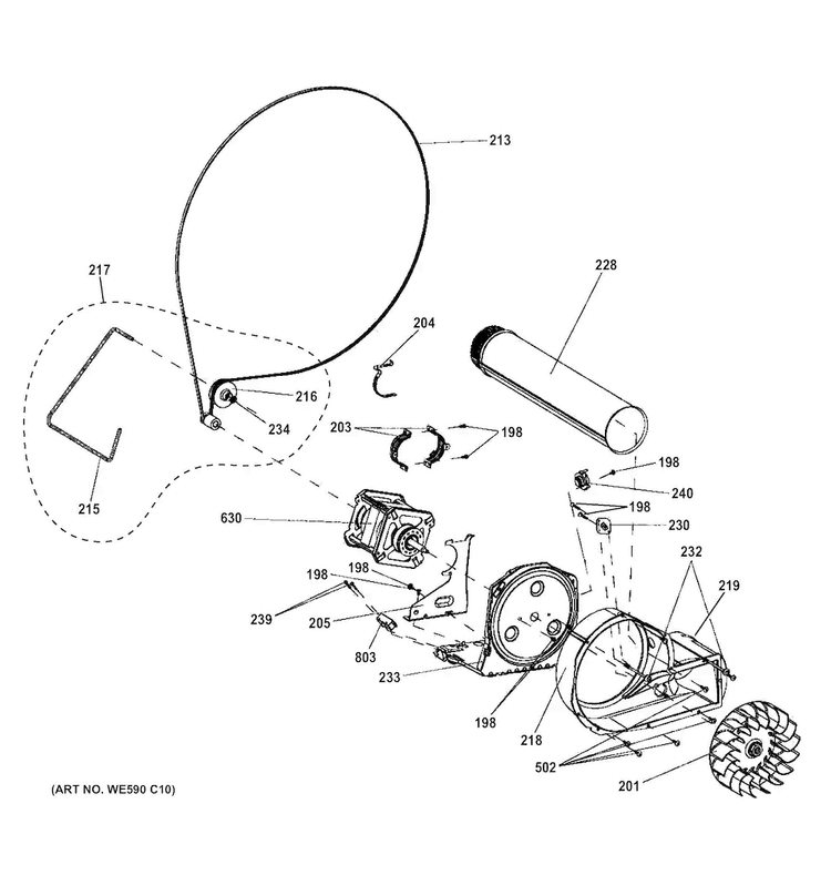Blower & Motor Diagram and Parts List for GFD45GSSK0WW  General Electric Dryer